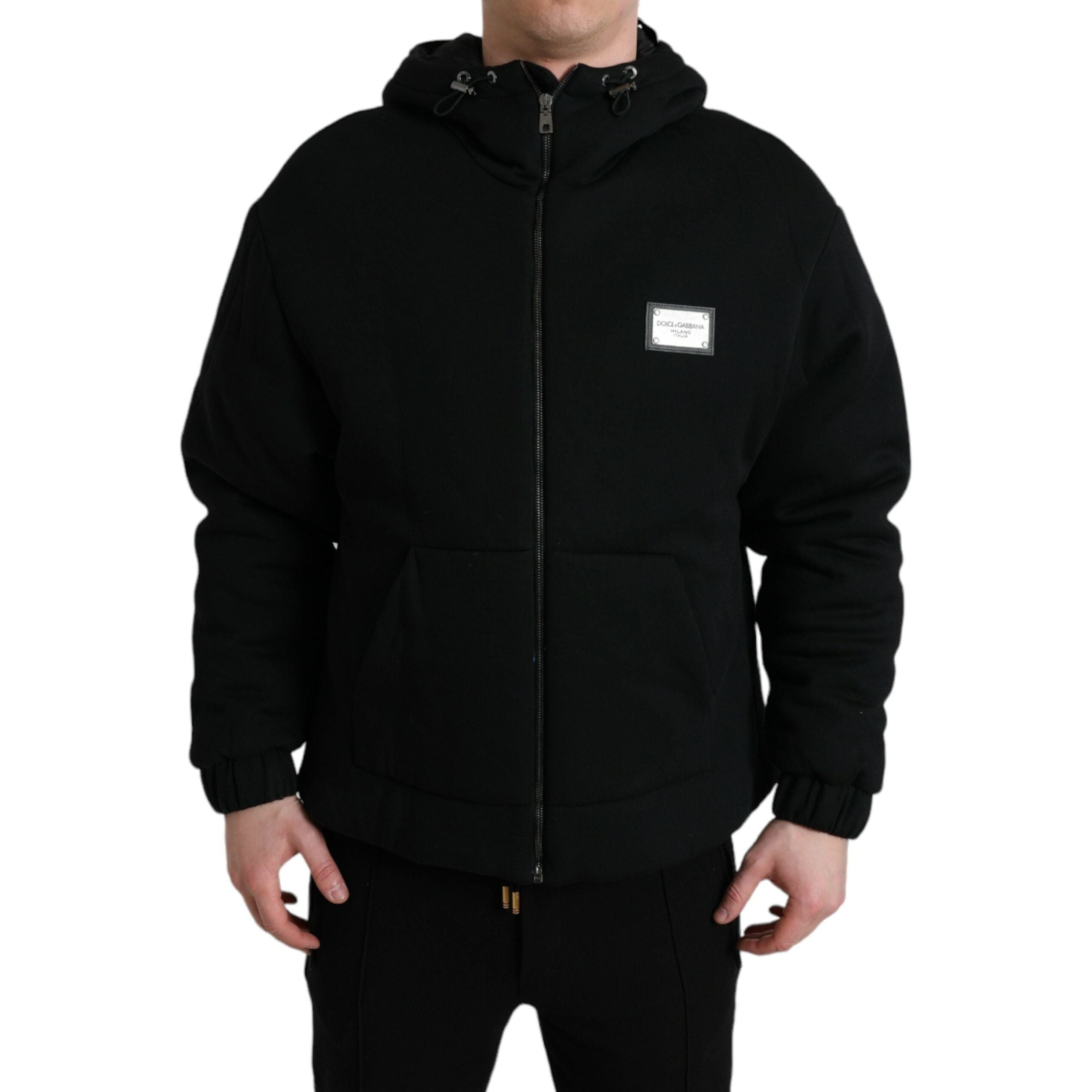 Dolce & Gabbana Black Cotton Bomber Jacket with Hood