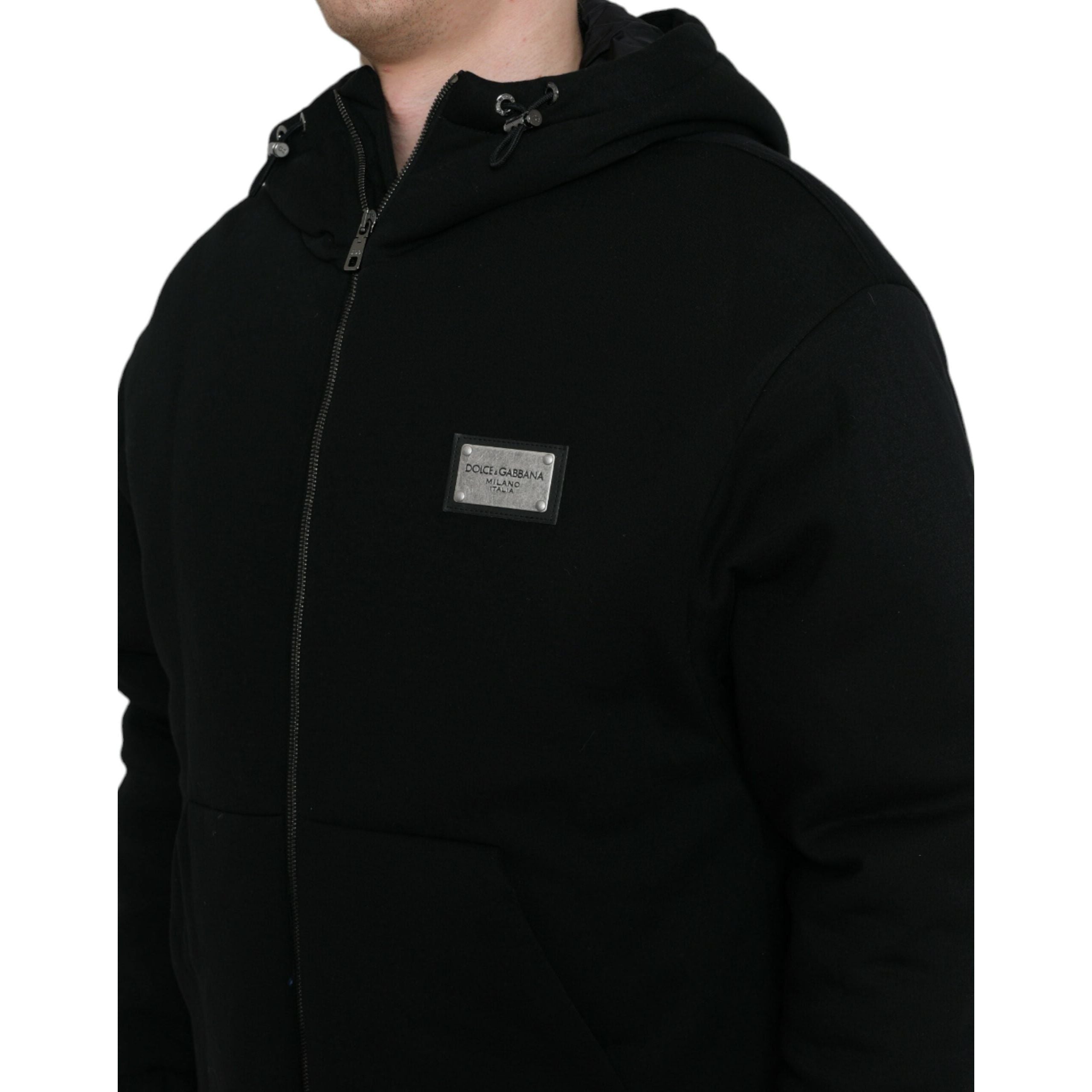 Dolce & Gabbana Black Cotton Bomber Jacket with Hood