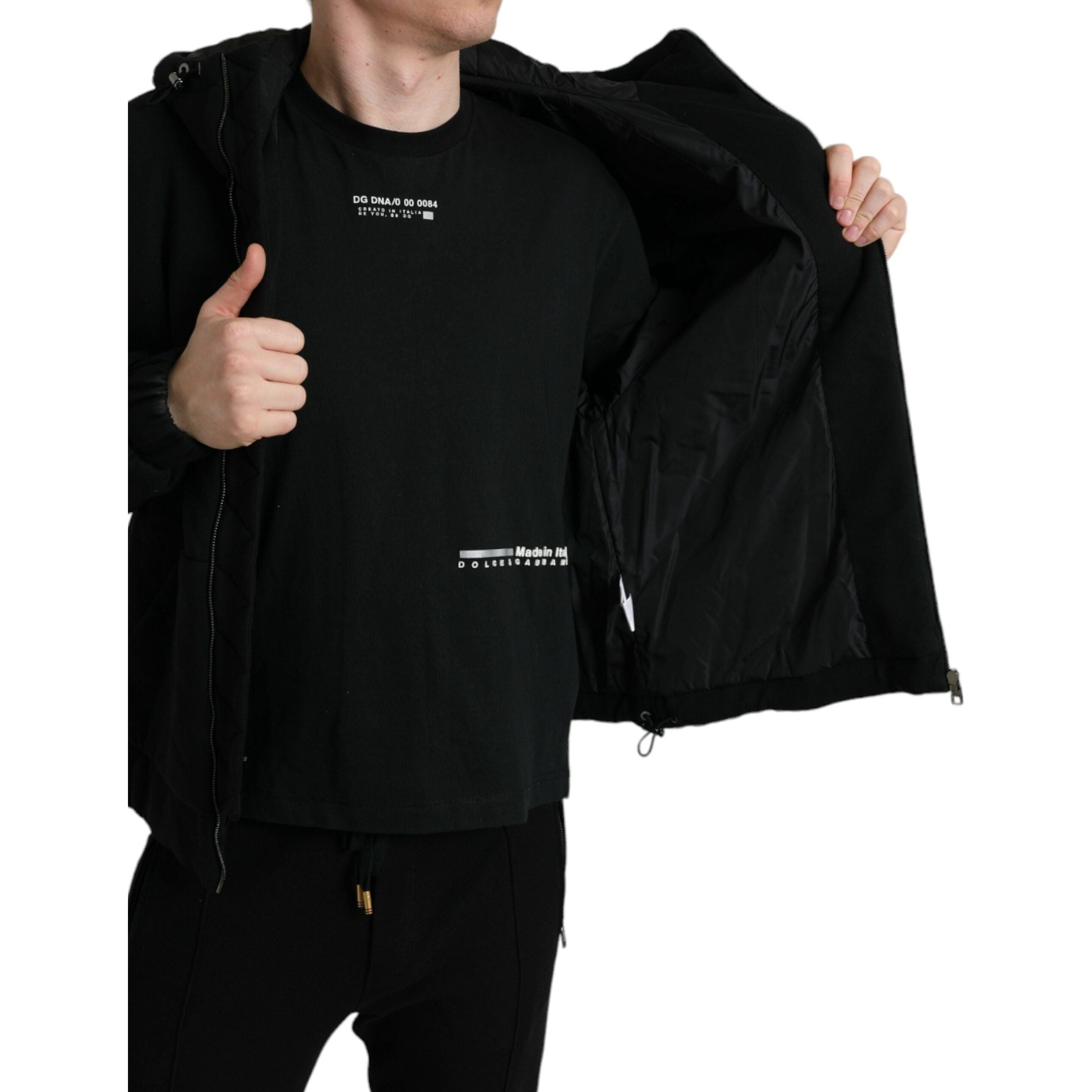 Dolce & Gabbana Black Cotton Bomber Jacket with Hood