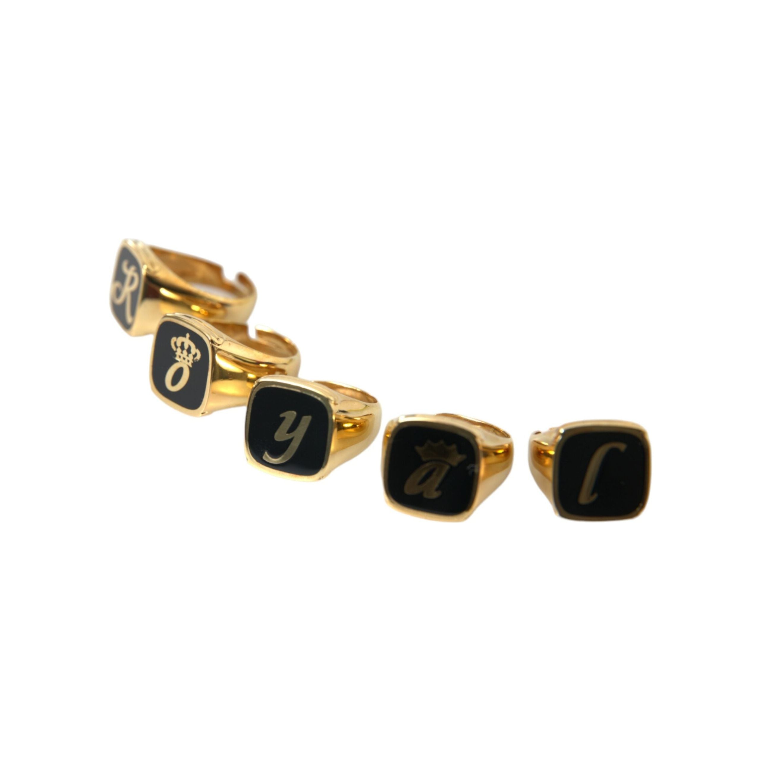 Dolce & Gabbana Gold Brass ROYAL Enamel Set of 5 Ring