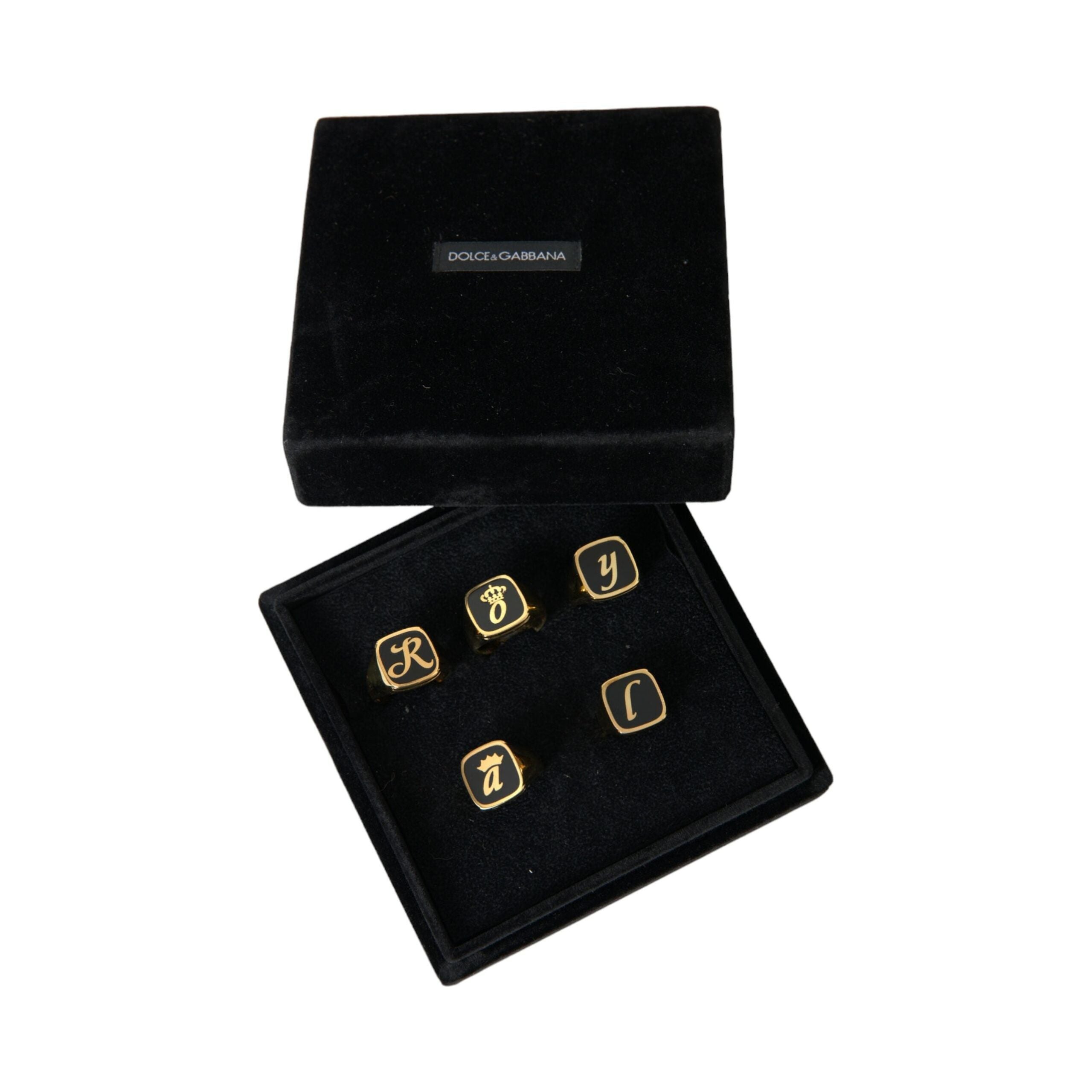 Dolce & Gabbana Gold Brass ROYAL Enamel Set of 5 Ring