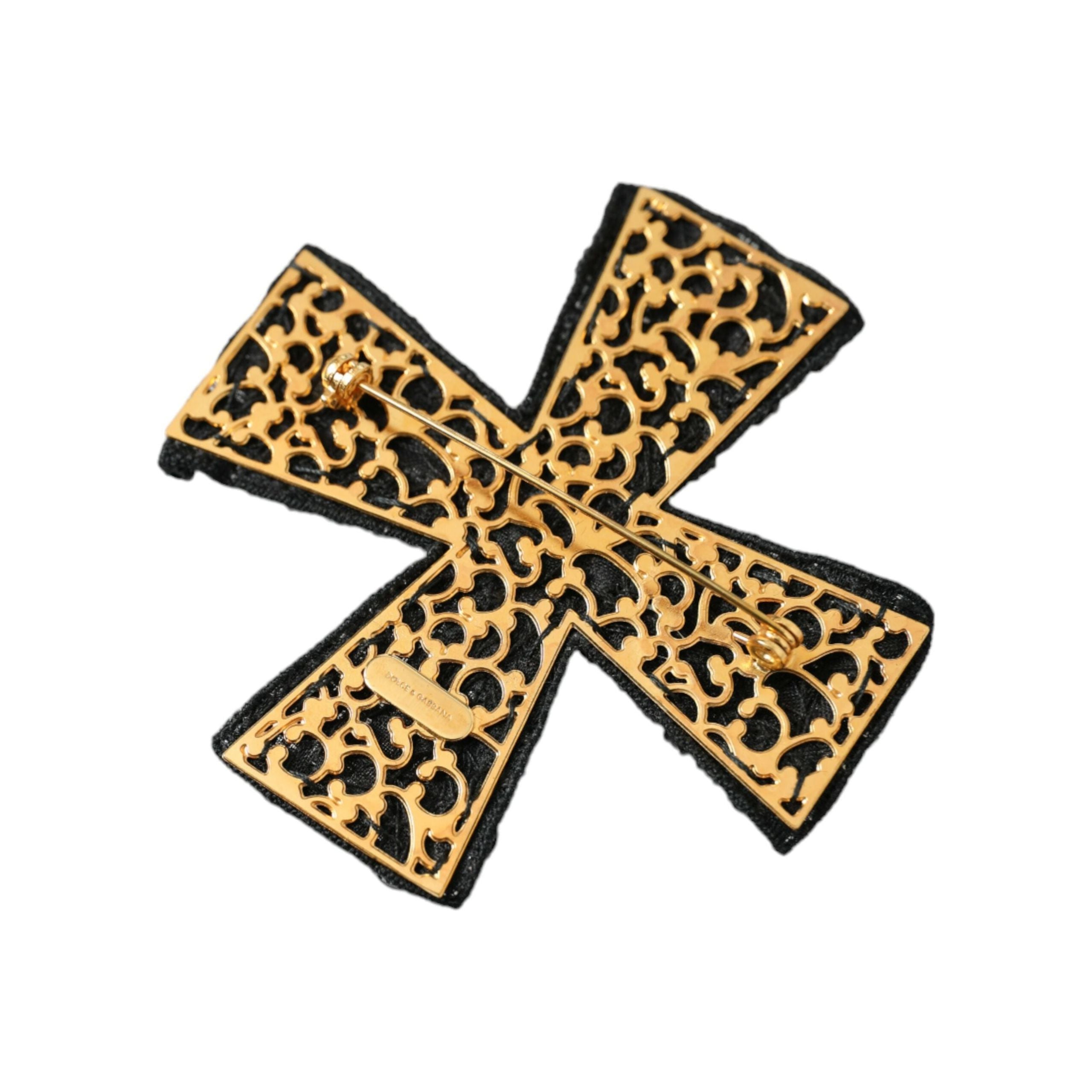 Dolce & Gabbana Black Crystals Brass Cross Pin Brooch