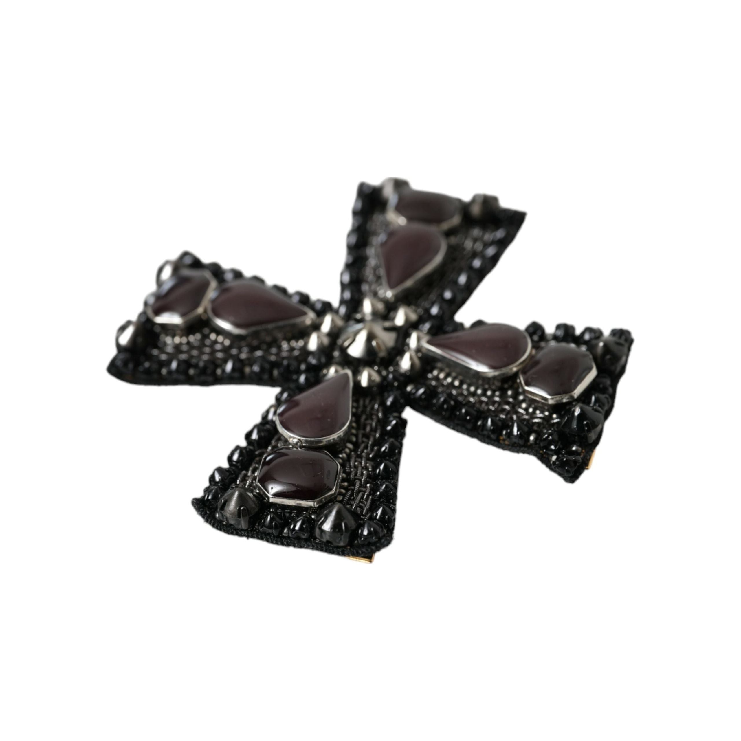 Dolce & Gabbana Black Crystals Brass Cross Pin Brooch