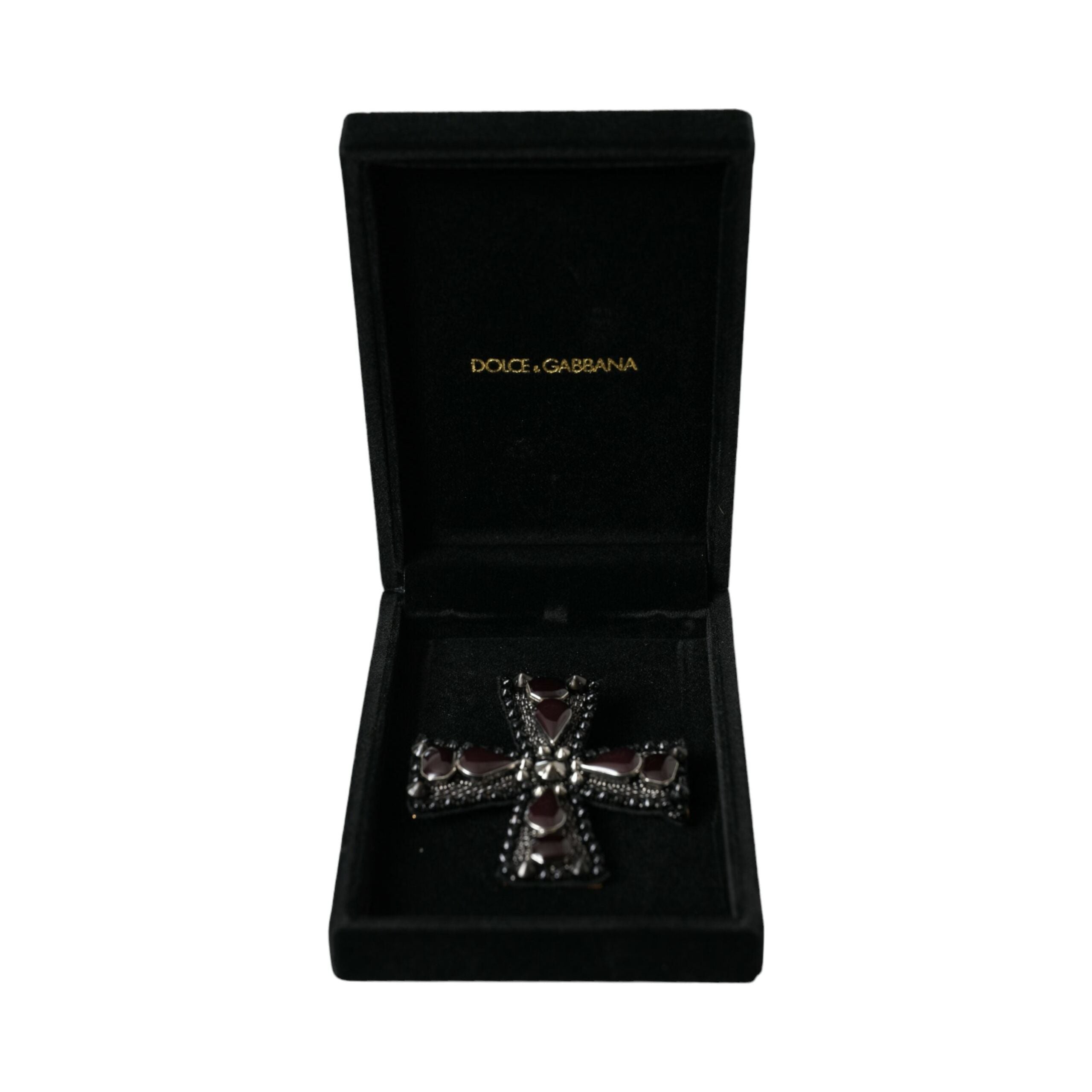 Dolce & Gabbana Black Crystals Brass Cross Pin Brooch