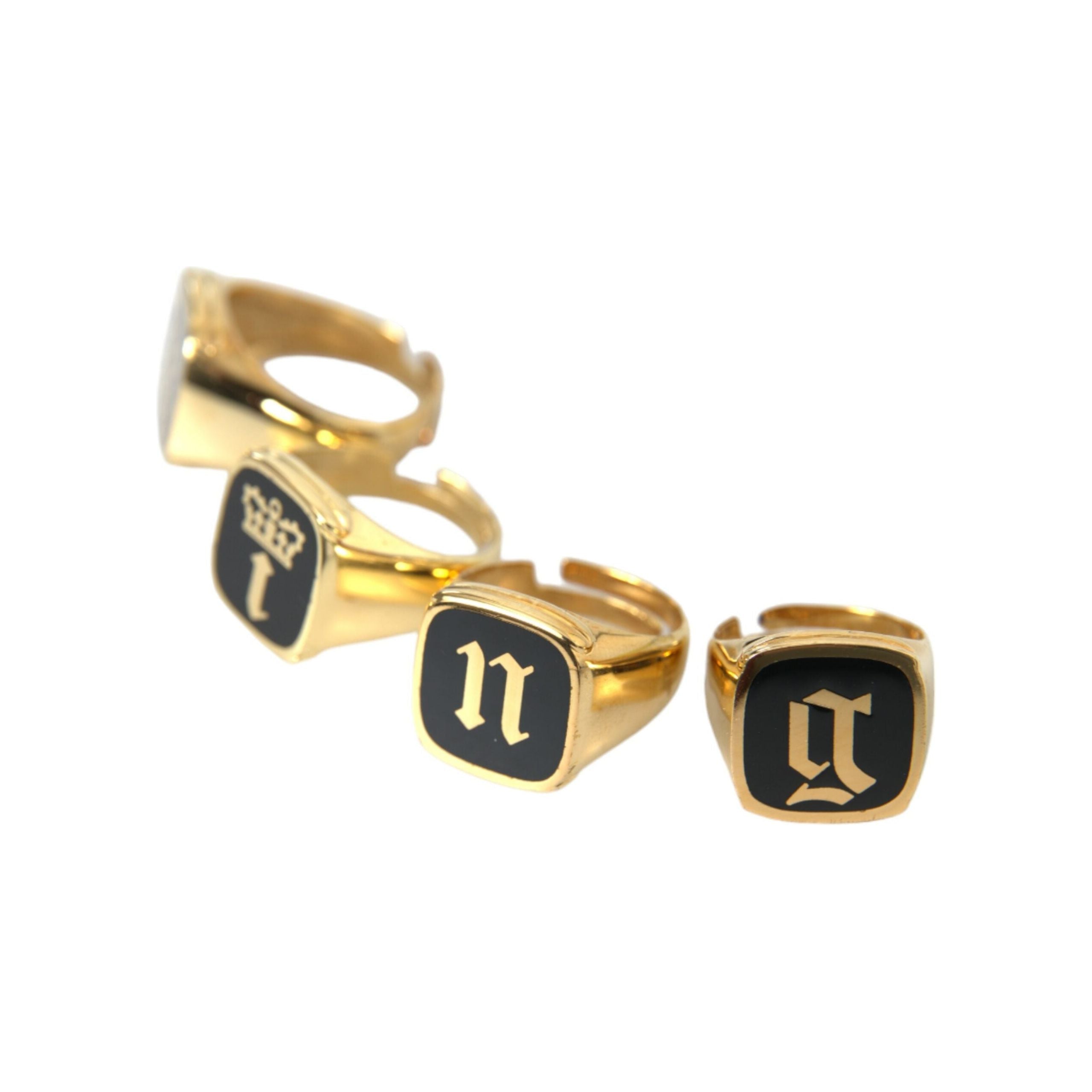 Dolce & Gabbana Gold Brass KING Enamel Set of 4 Ring