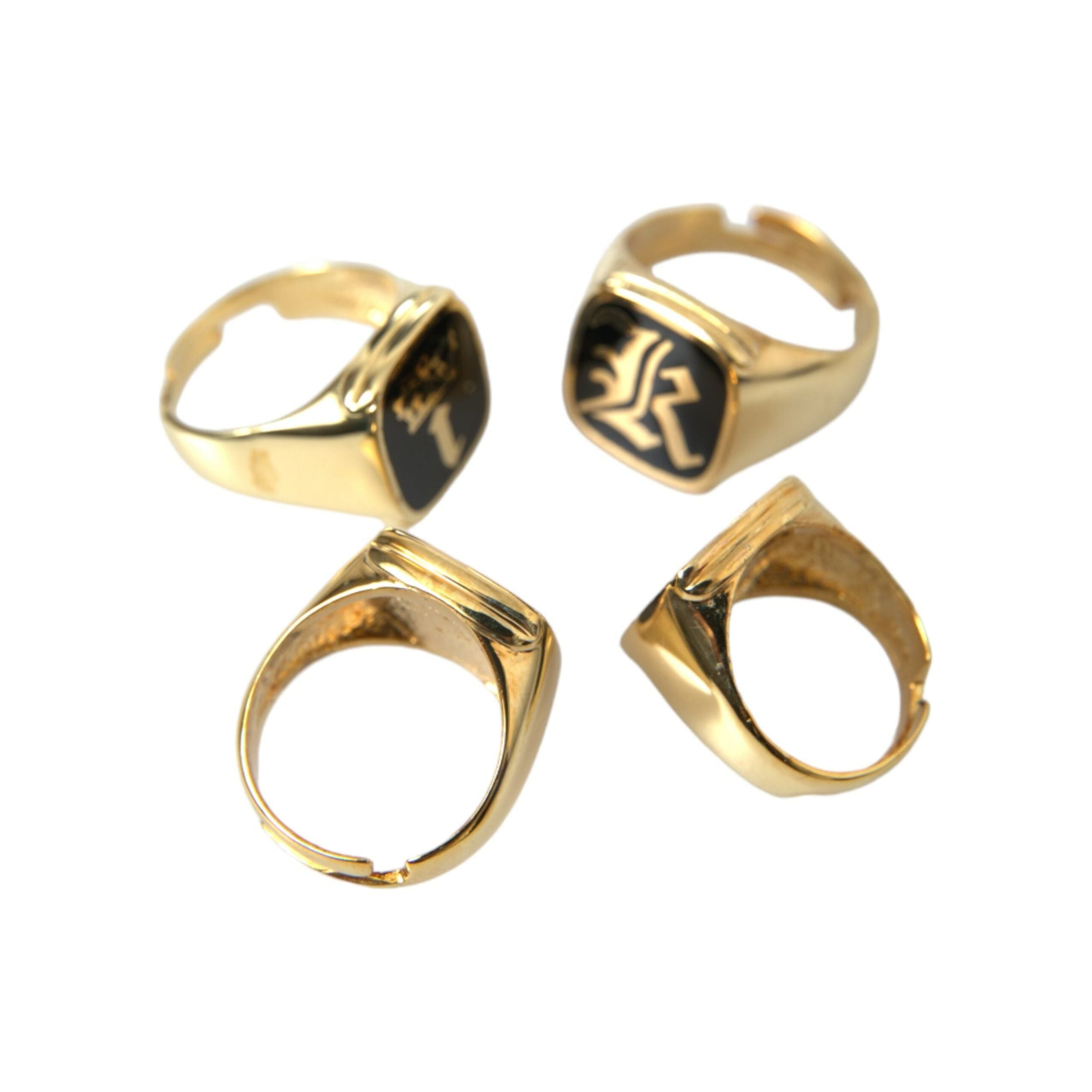 Dolce & Gabbana Gold Brass KING Enamel Set of 4 Ring