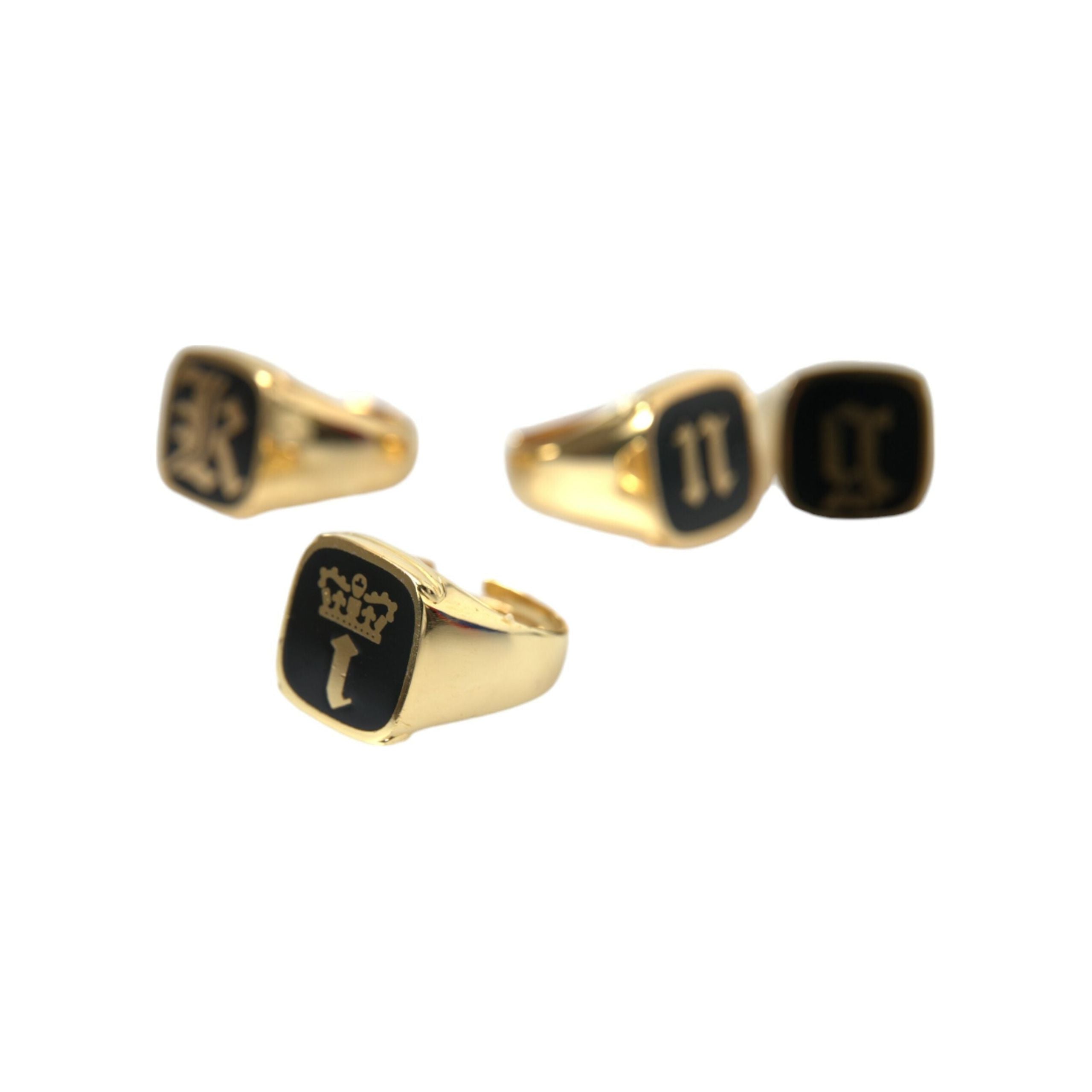 Dolce & Gabbana Gold Brass KING Enamel Set of 4 Ring