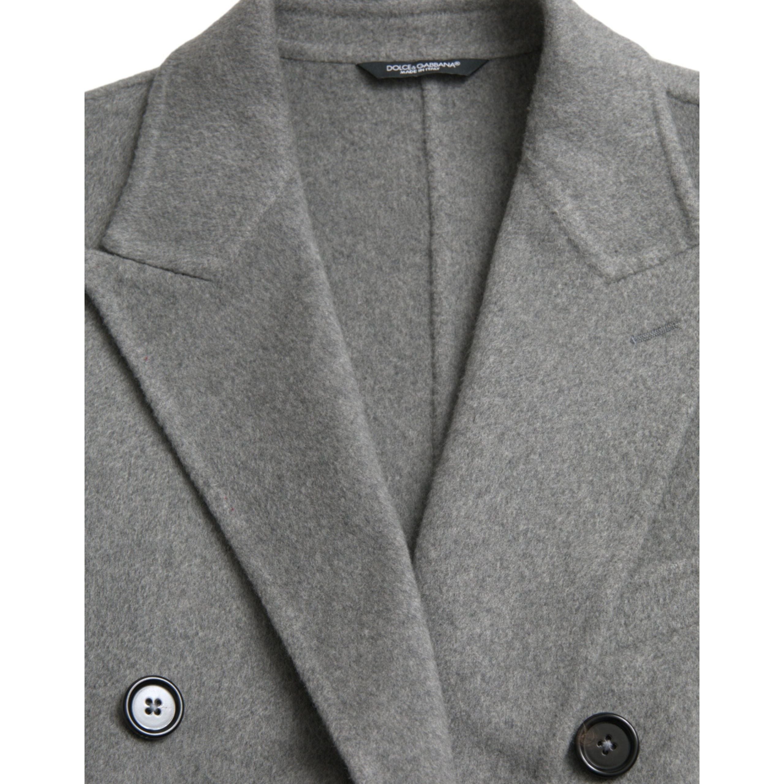 Dolce & Gabbana Gray Cashmere Double Trench Coat Jacket