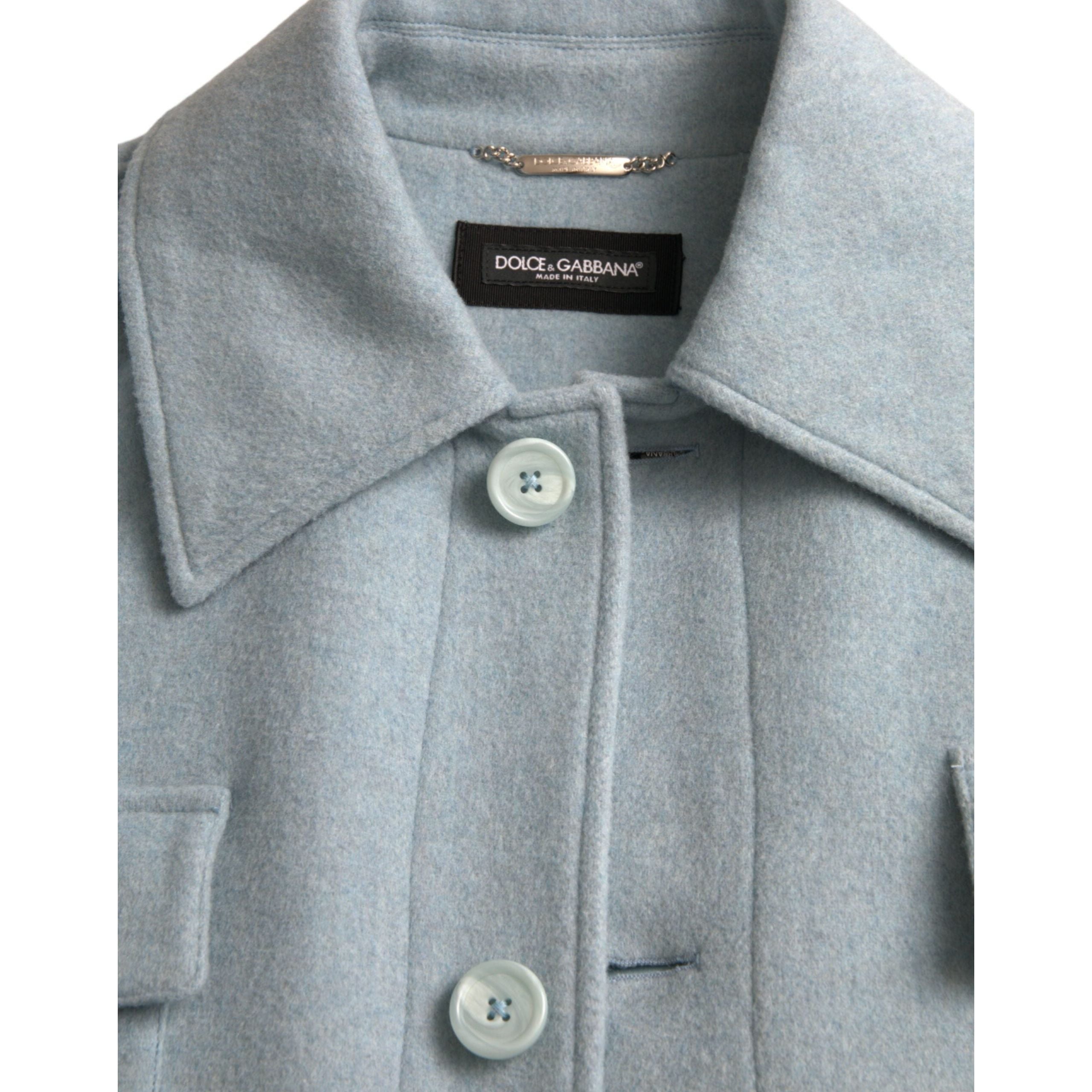 Dolce & Gabbana Light Blue Wool Button Trench Coat Jacket
