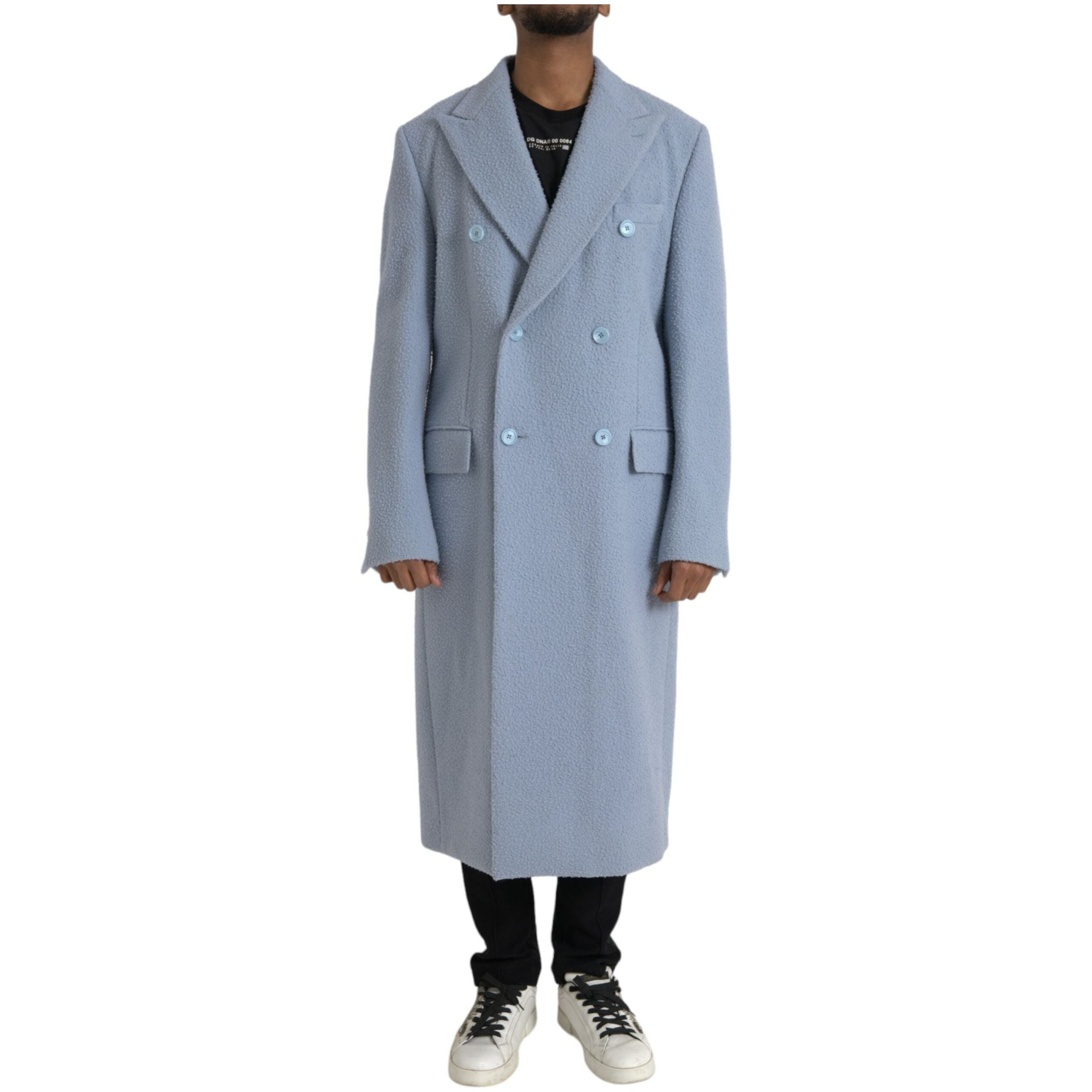 Dolce & Gabbana Blue Cashmere Double Breasted Trench Coat