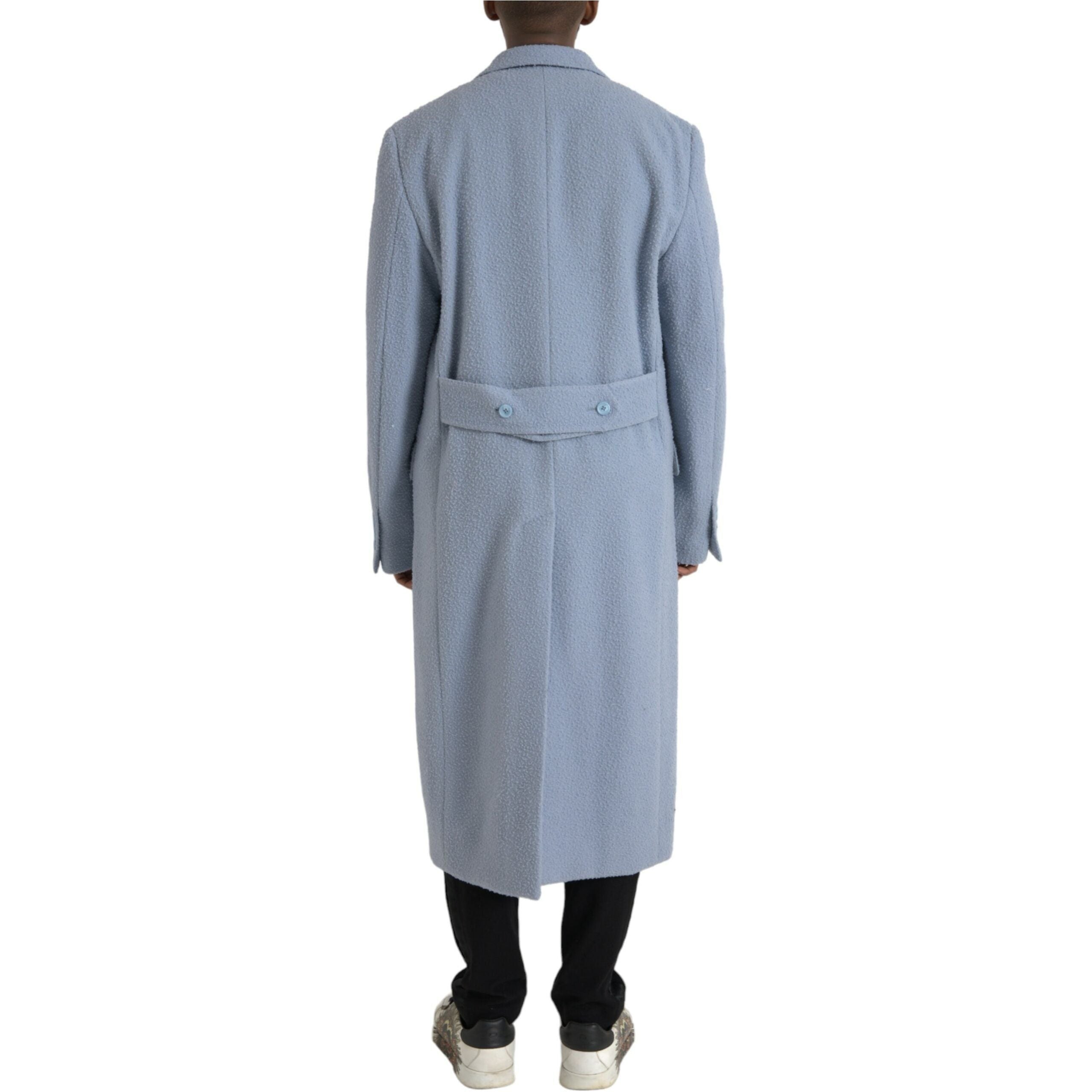 Dolce & Gabbana Blue Cashmere Double Breasted Trench Coat