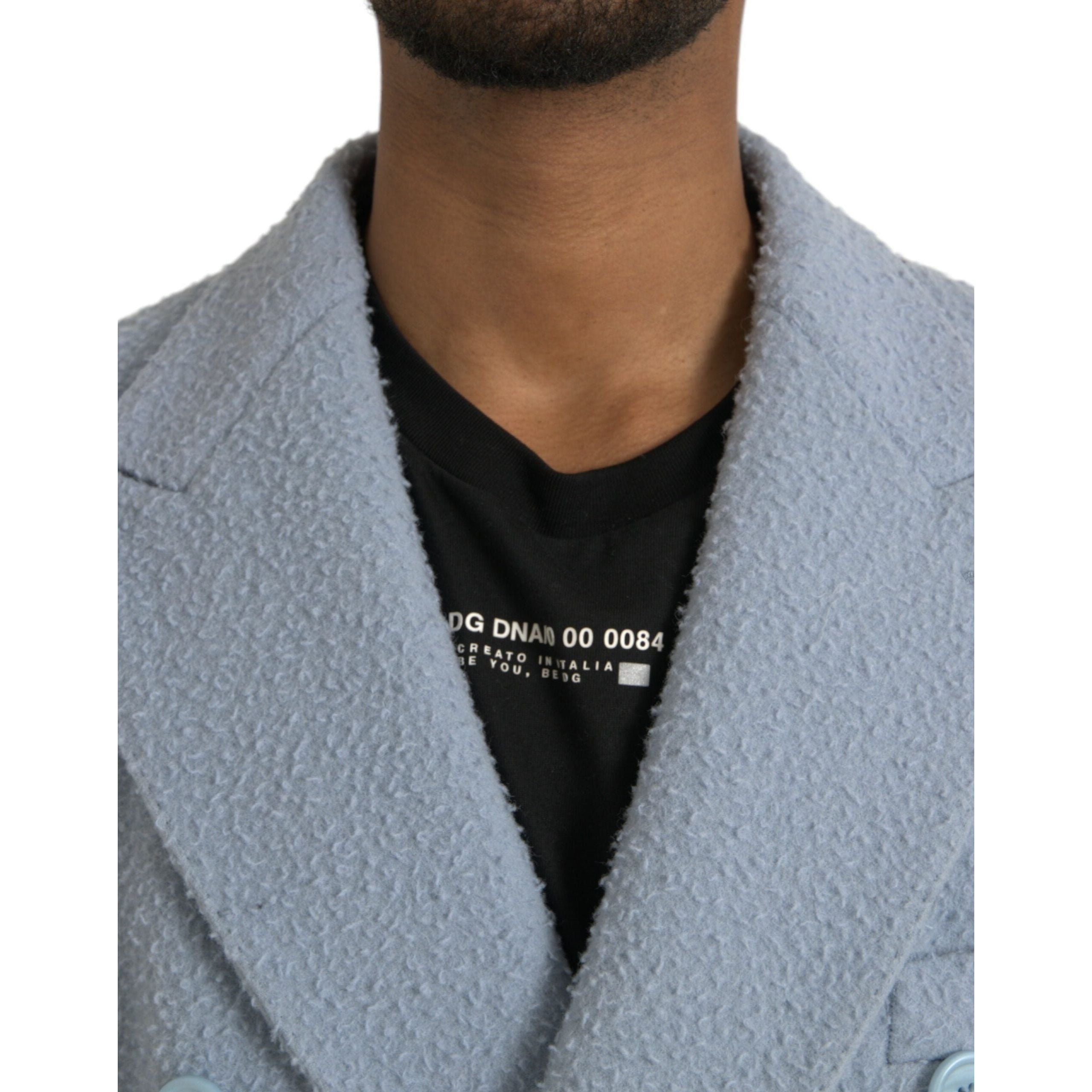 Dolce & Gabbana Blue Cashmere Double Breasted Trench Coat
