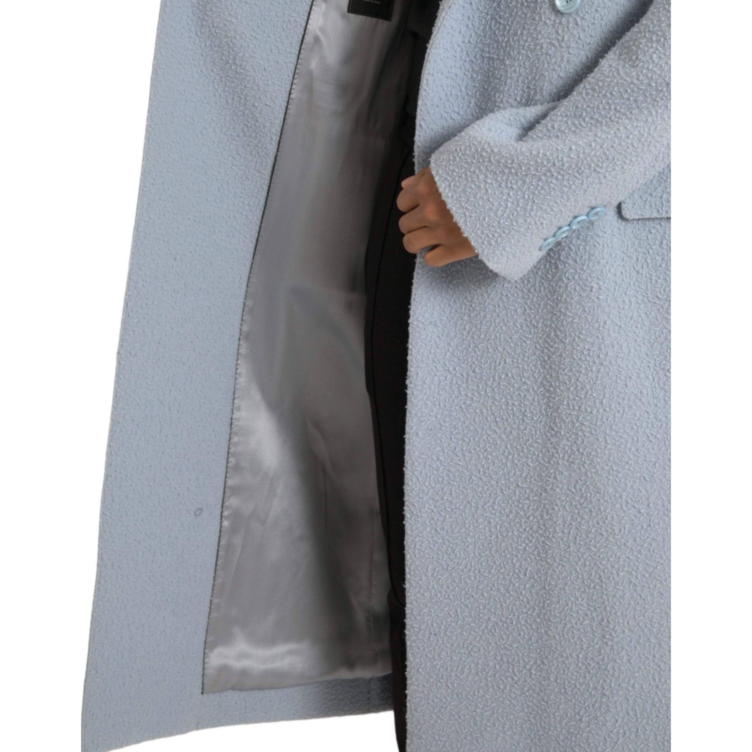 Dolce & Gabbana Blue Cashmere Double Breasted Trench Coat