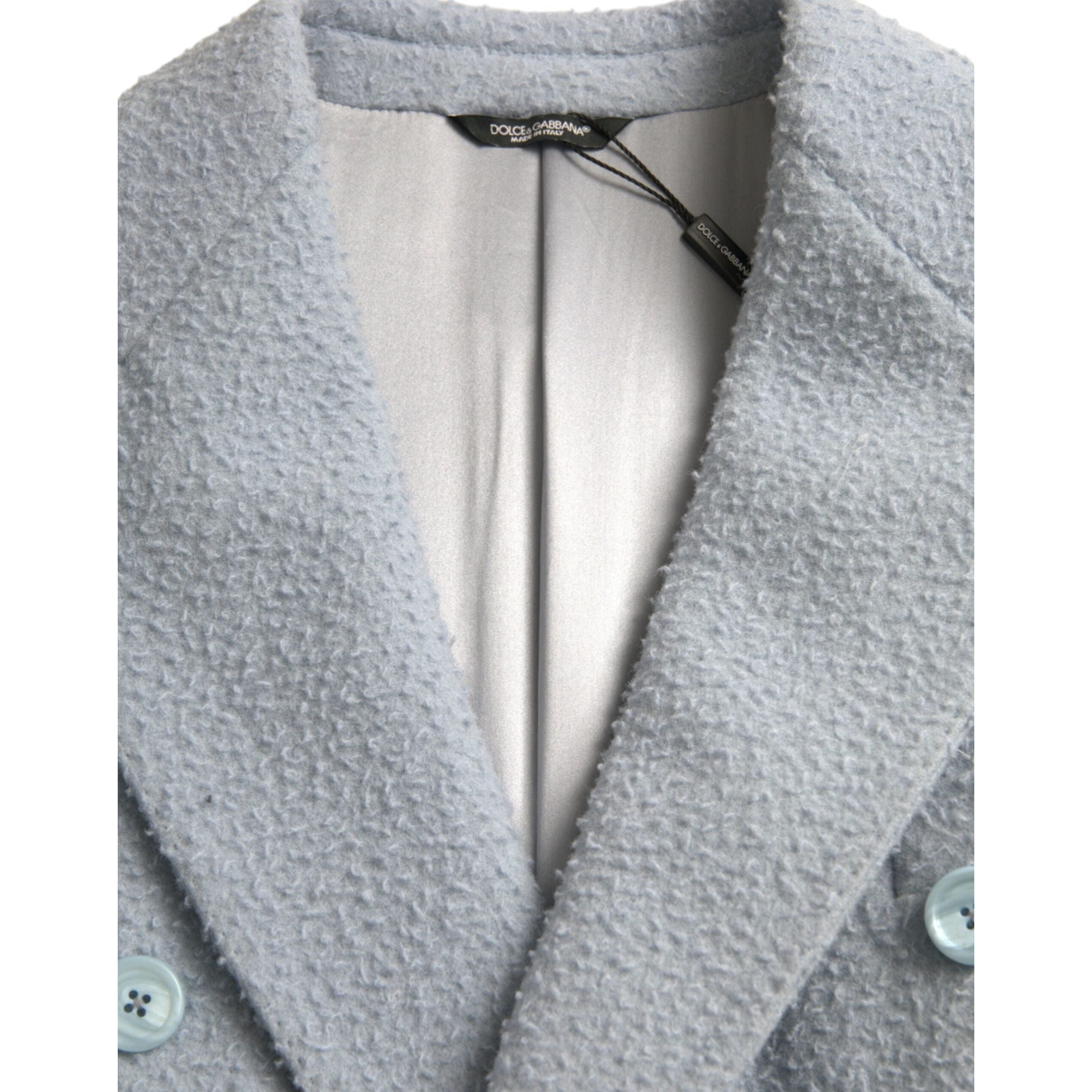 Dolce & Gabbana Blue Cashmere Double Breasted Trench Coat