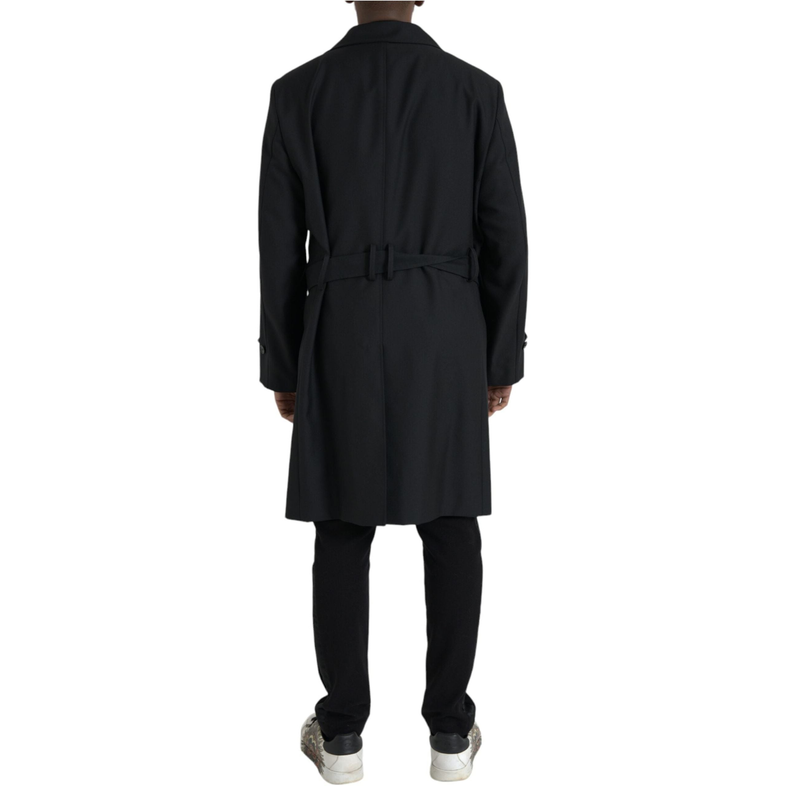 Dolce & Gabbana Black Wool Double Breasted Trench Coat