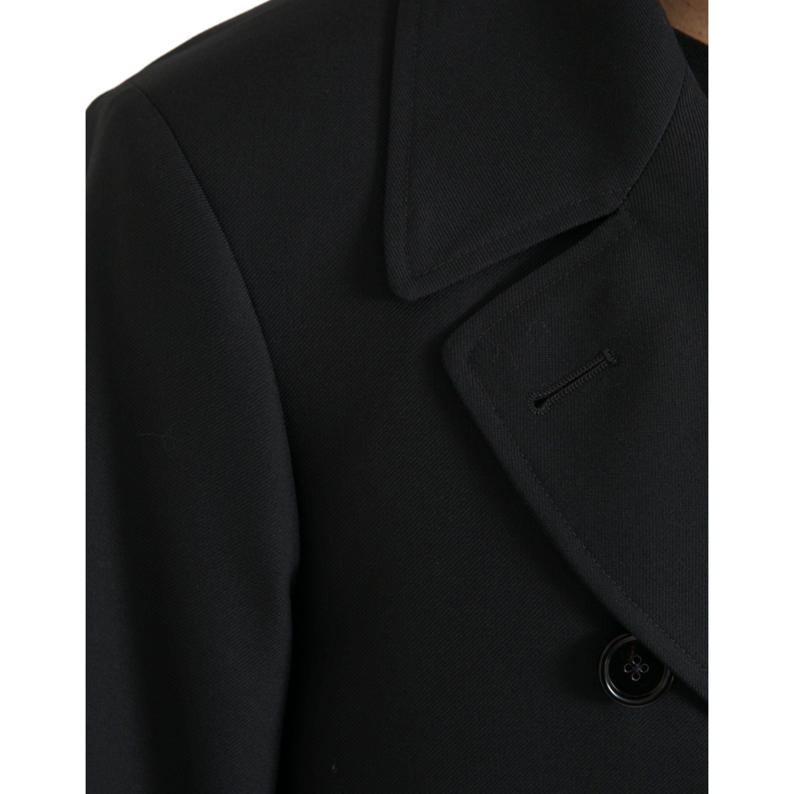 Dolce & Gabbana Black Wool Double Breasted Trench Coat