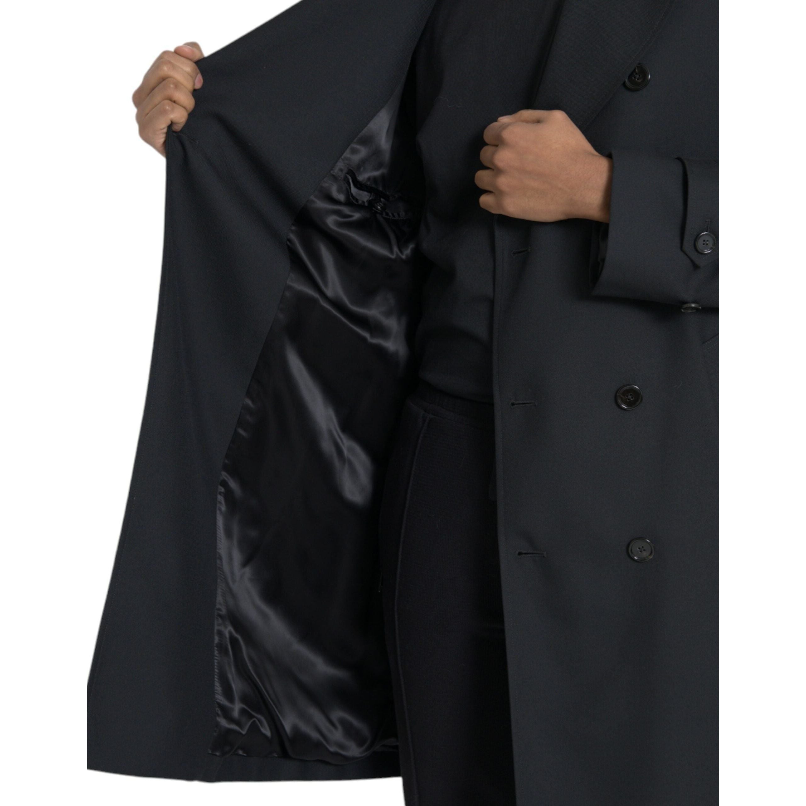 Dolce & Gabbana Black Wool Double Breasted Trench Coat