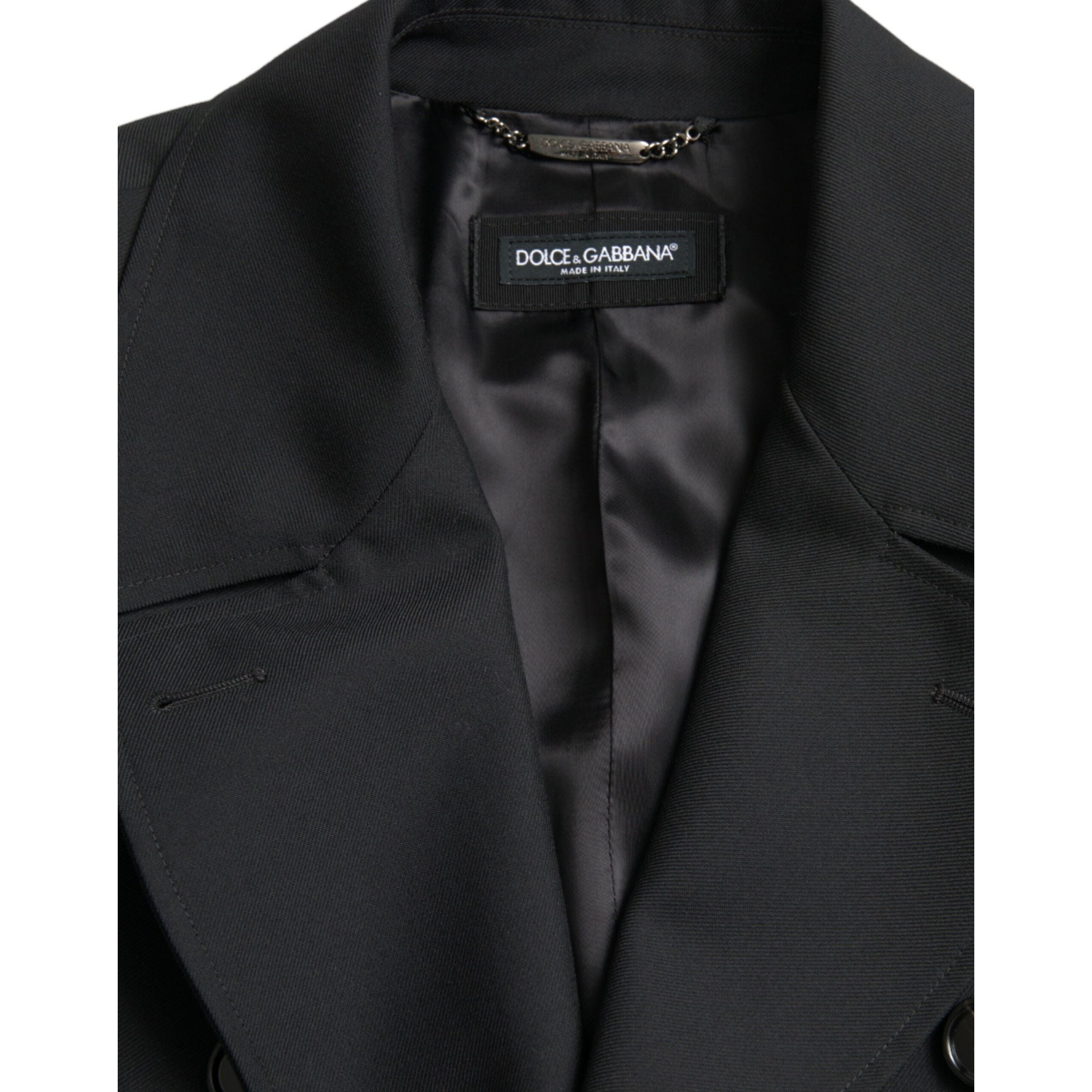 Dolce & Gabbana Black Wool Double Breasted Trench Coat