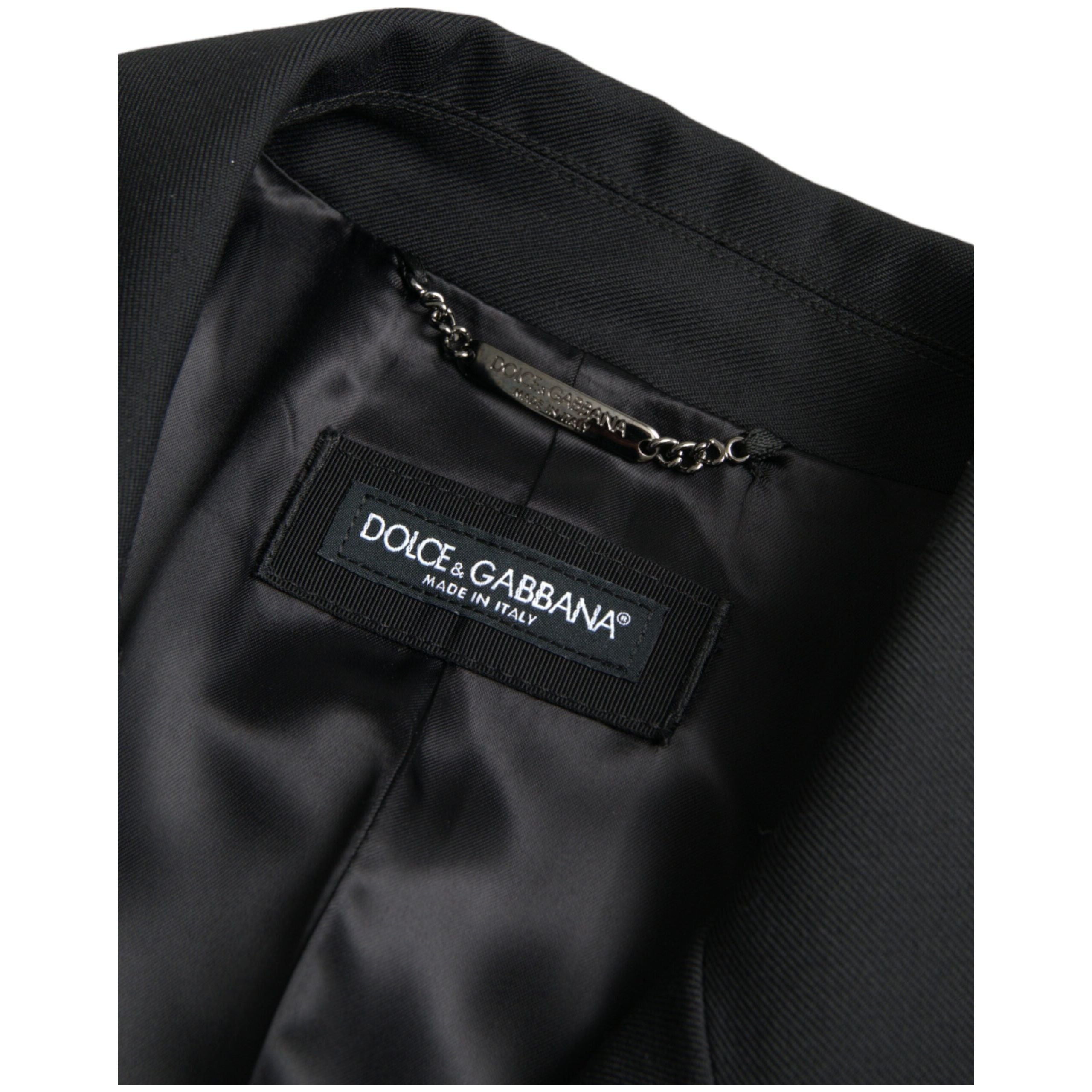 Dolce & Gabbana Black Wool Double Breasted Trench Coat