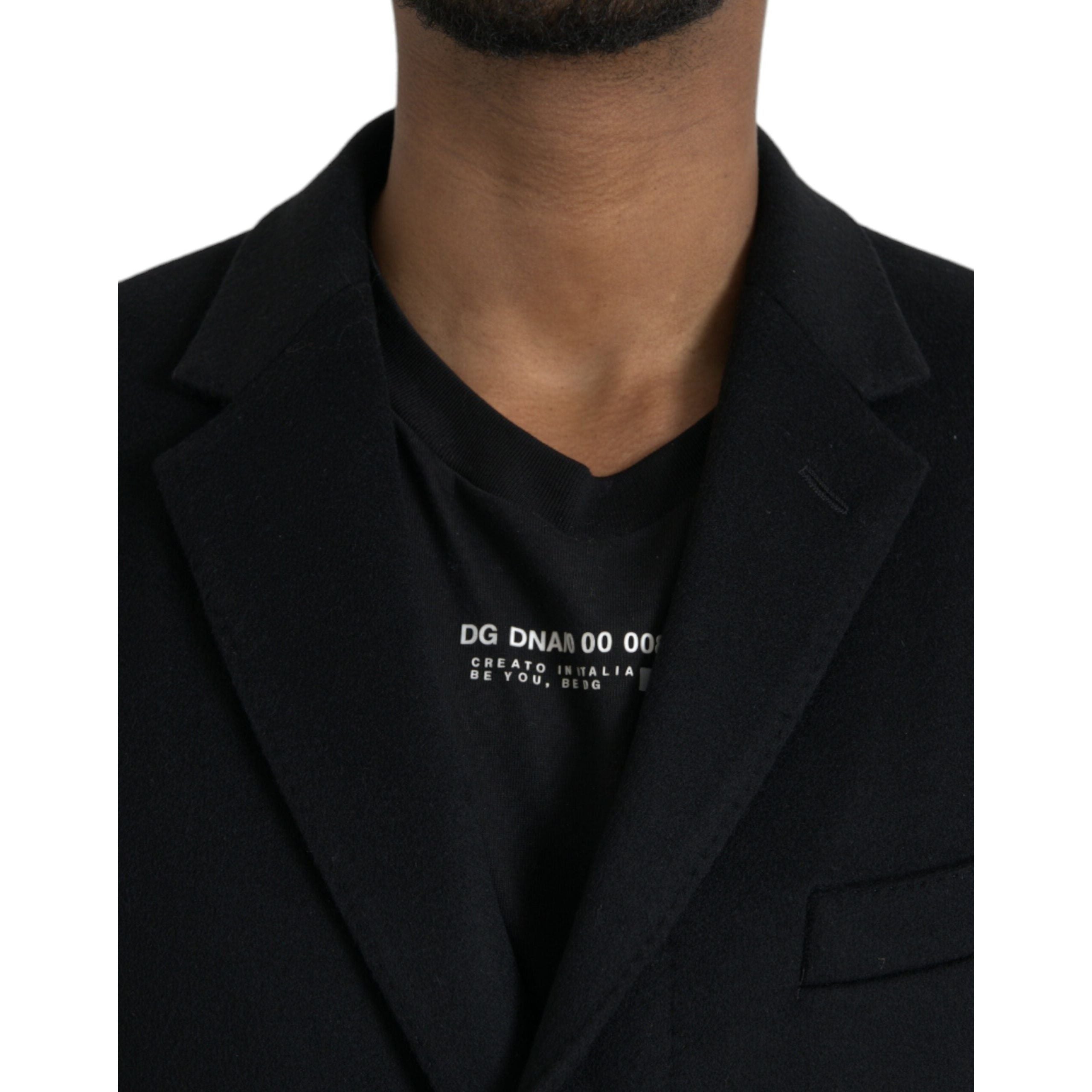 Dolce & Gabbana Black Virgin Wool Trench Coat Jacket