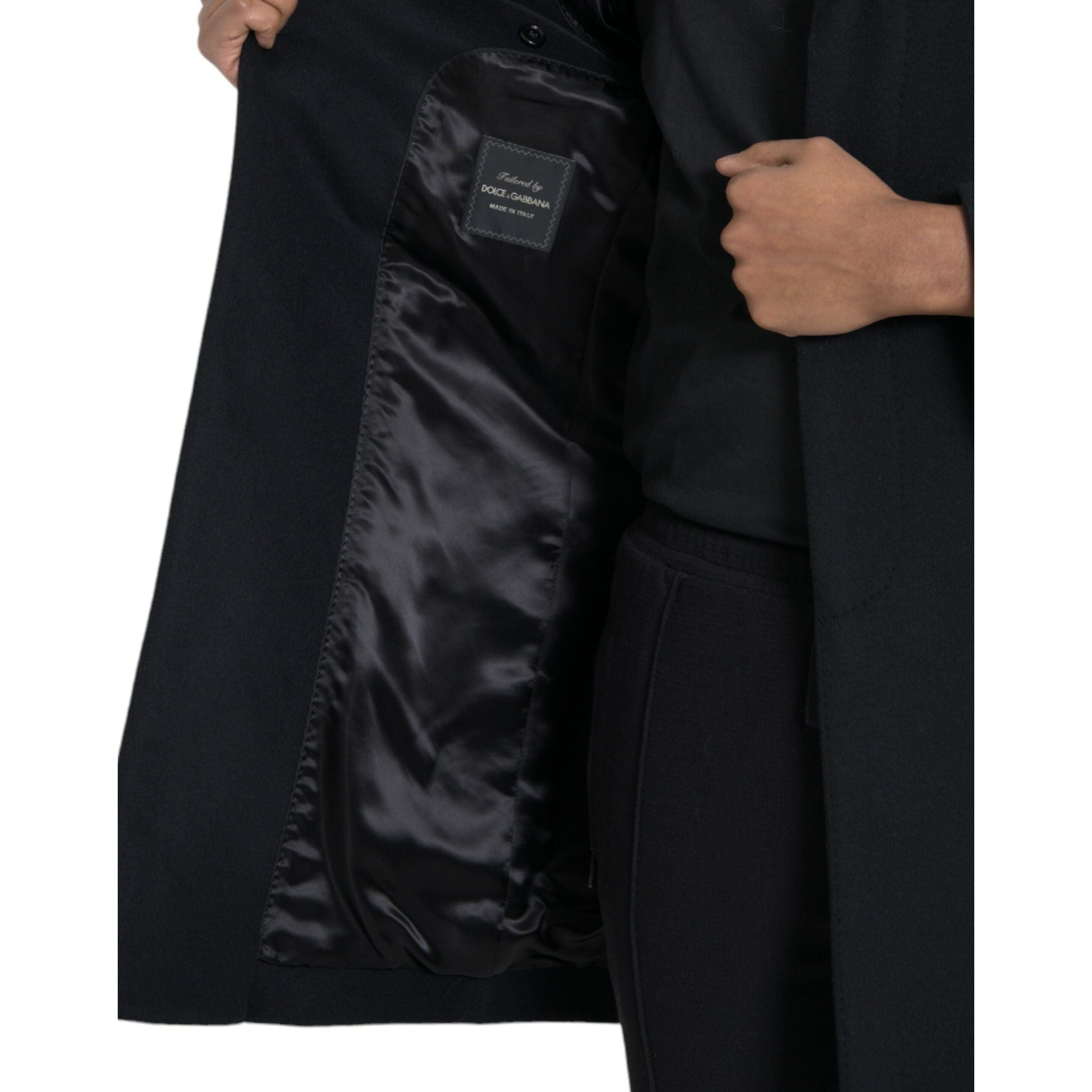 Dolce & Gabbana Black Virgin Wool Trench Coat Jacket