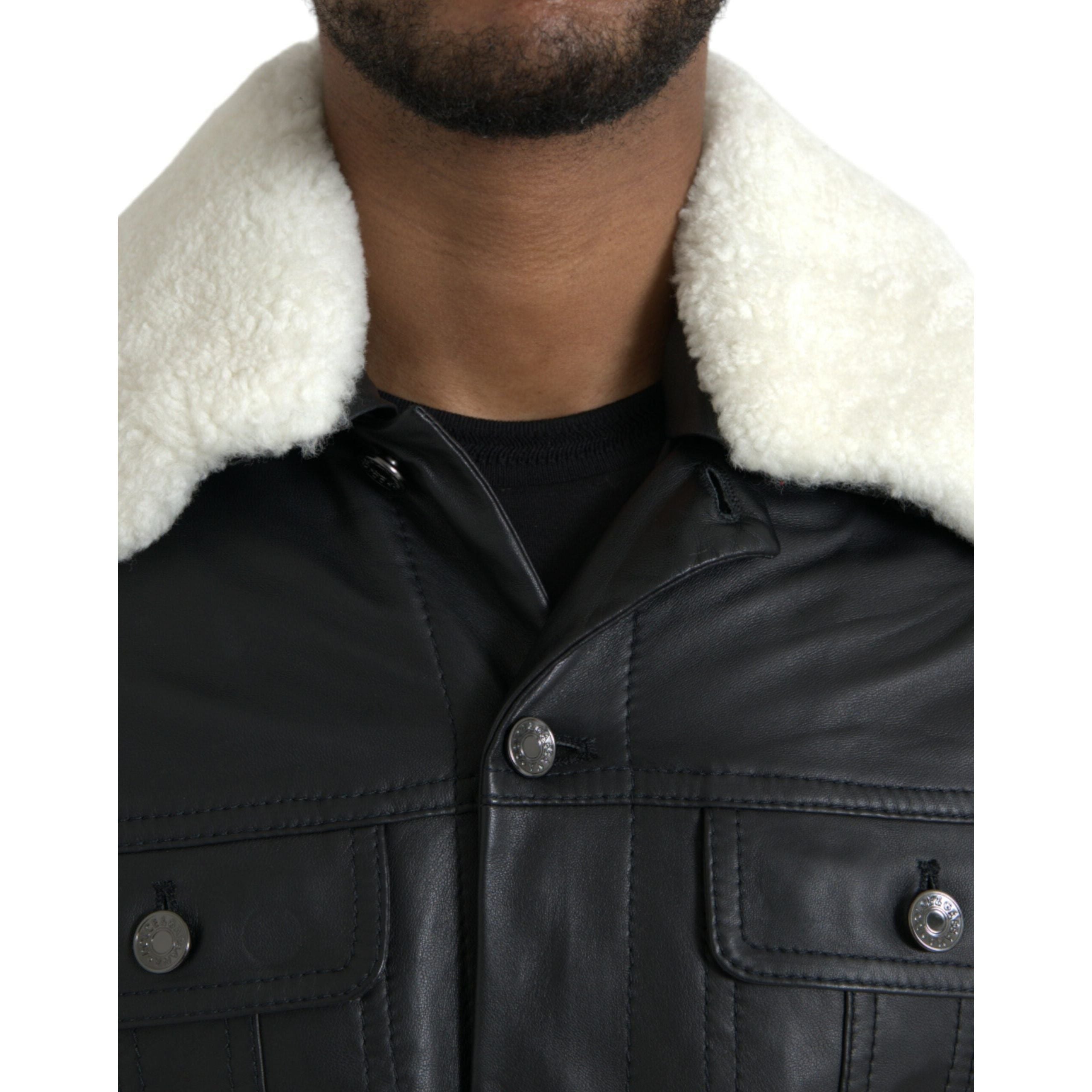 Dolce & Gabbana Black Leather Biker Coat Jacket