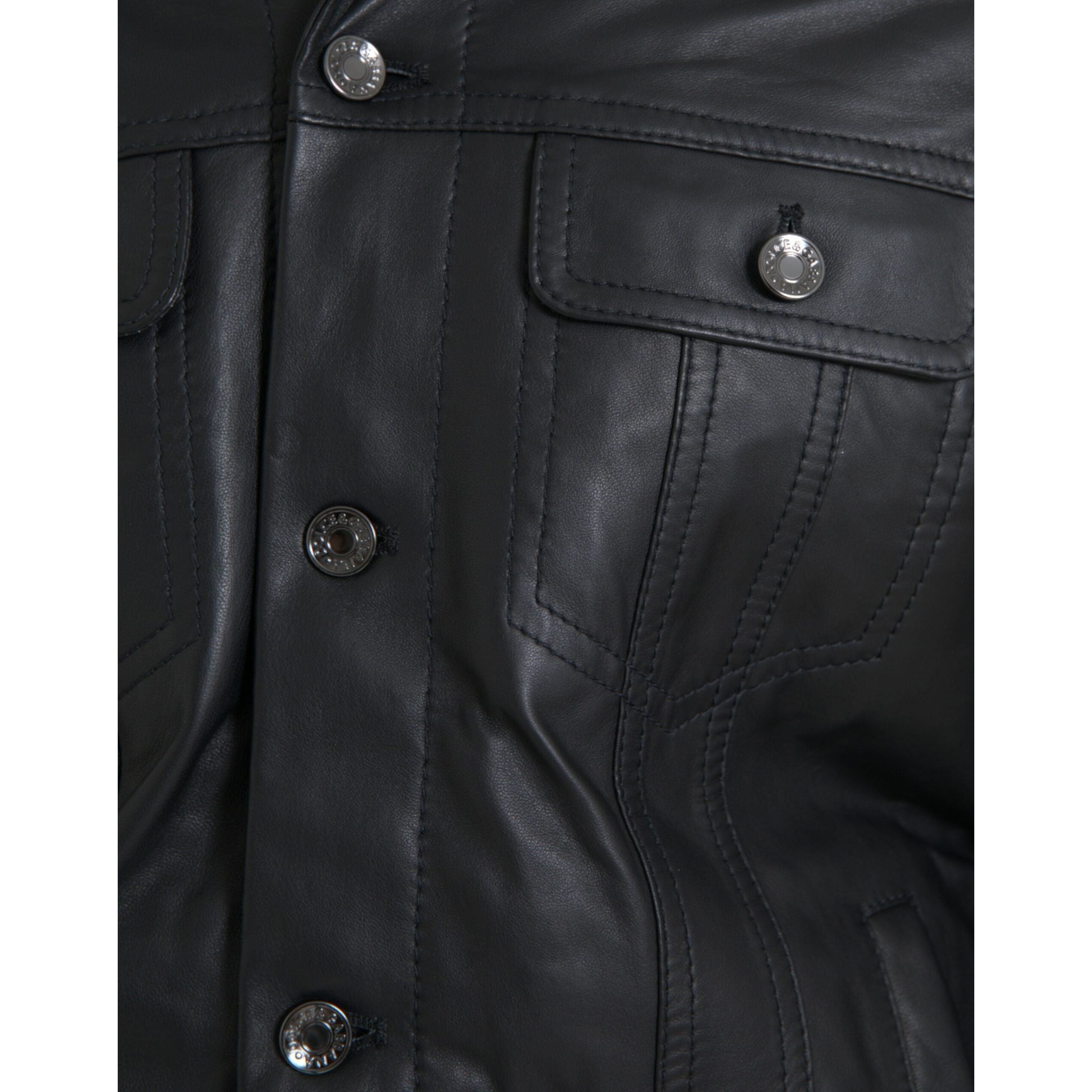 Dolce & Gabbana Black Leather Biker Coat Jacket