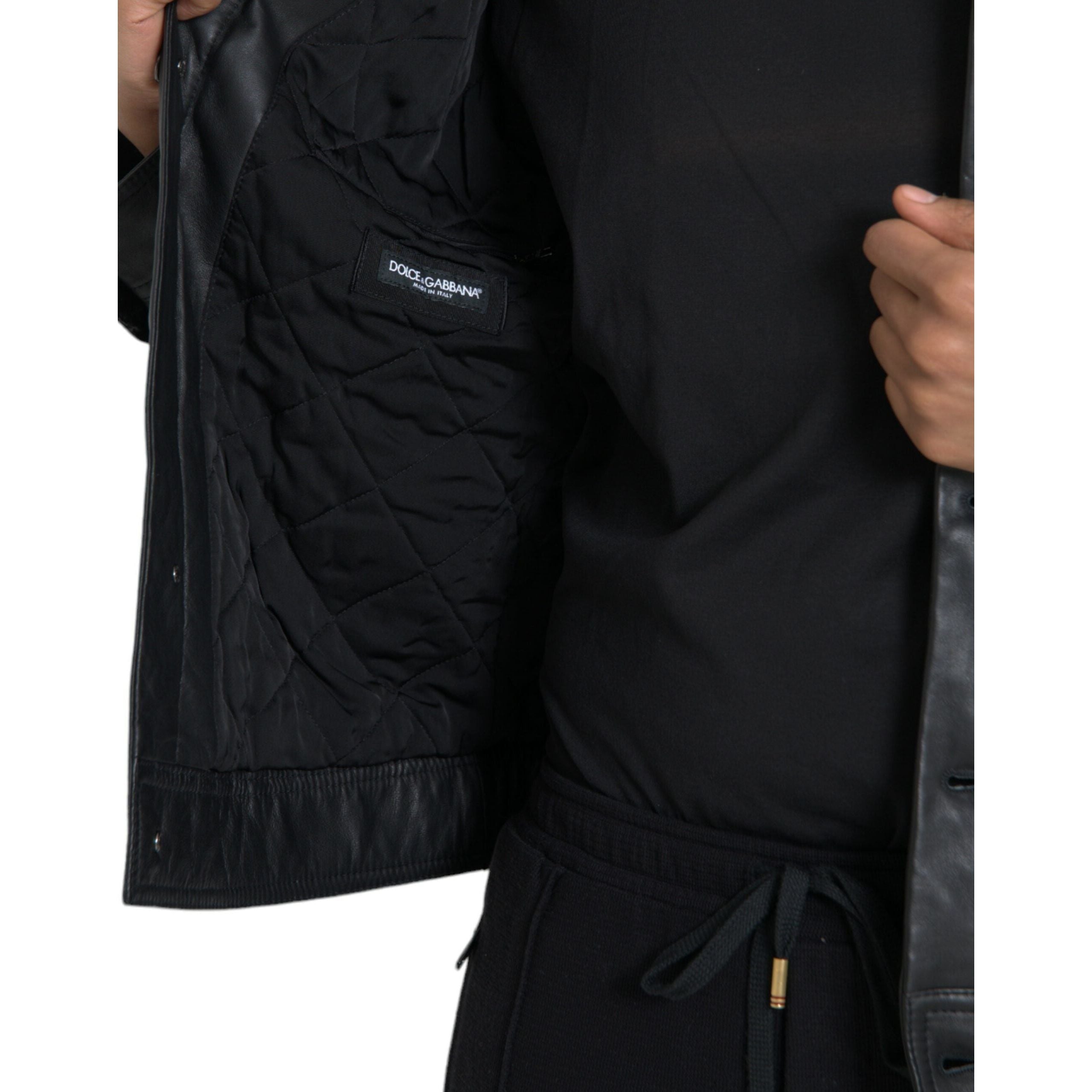 Dolce & Gabbana Black Leather Biker Coat Jacket