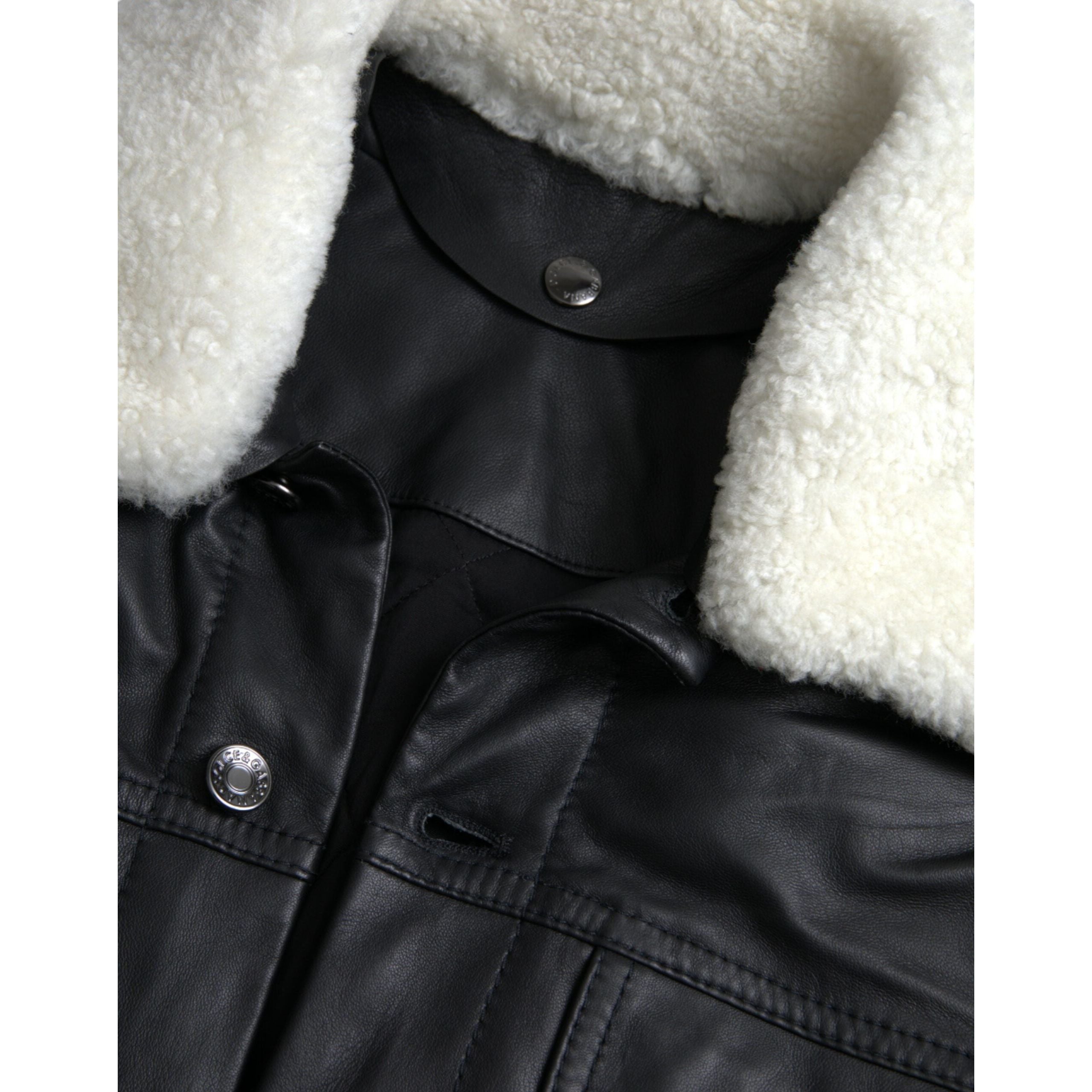 Dolce & Gabbana Black Leather Biker Coat Jacket
