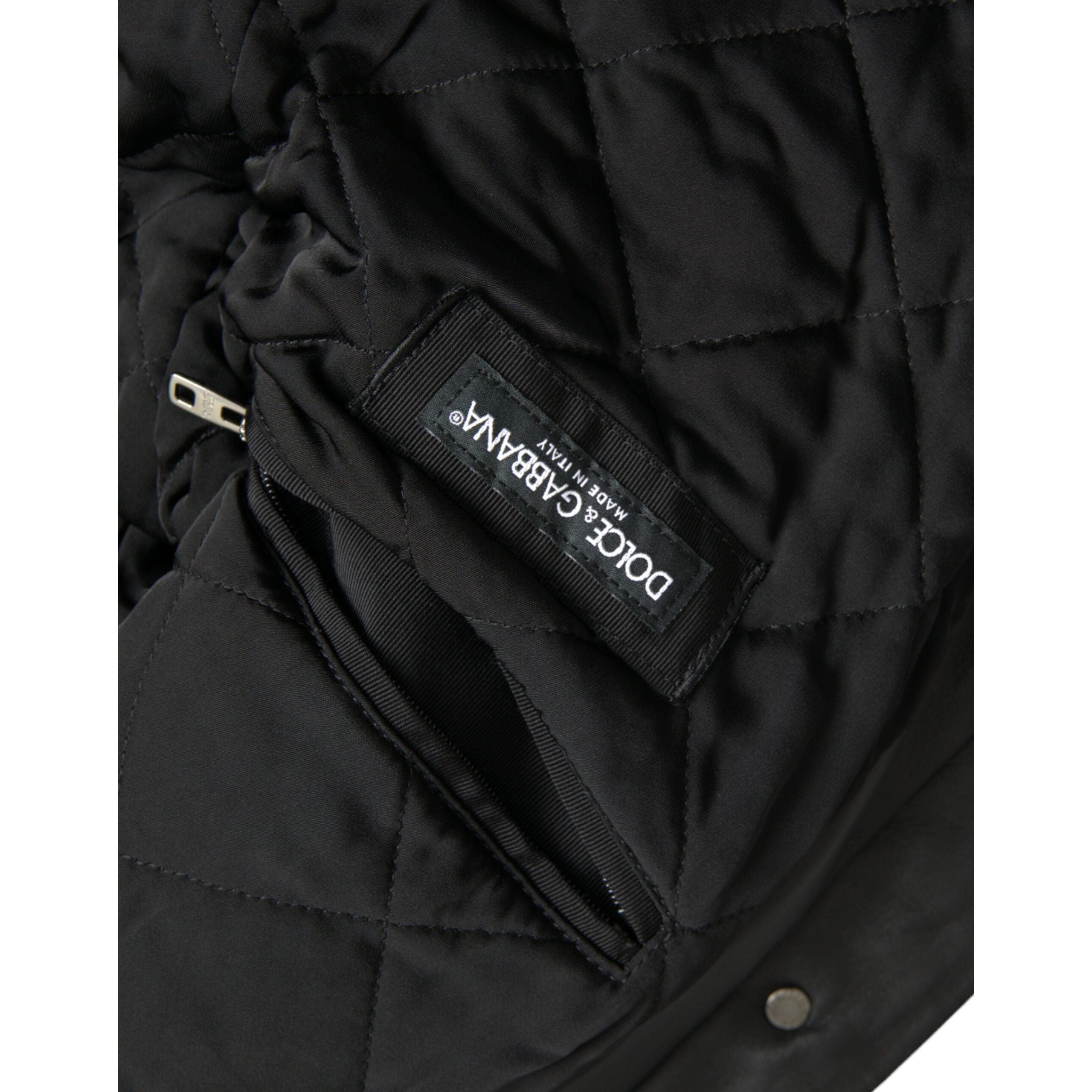 Dolce & Gabbana Black Leather Biker Coat Jacket