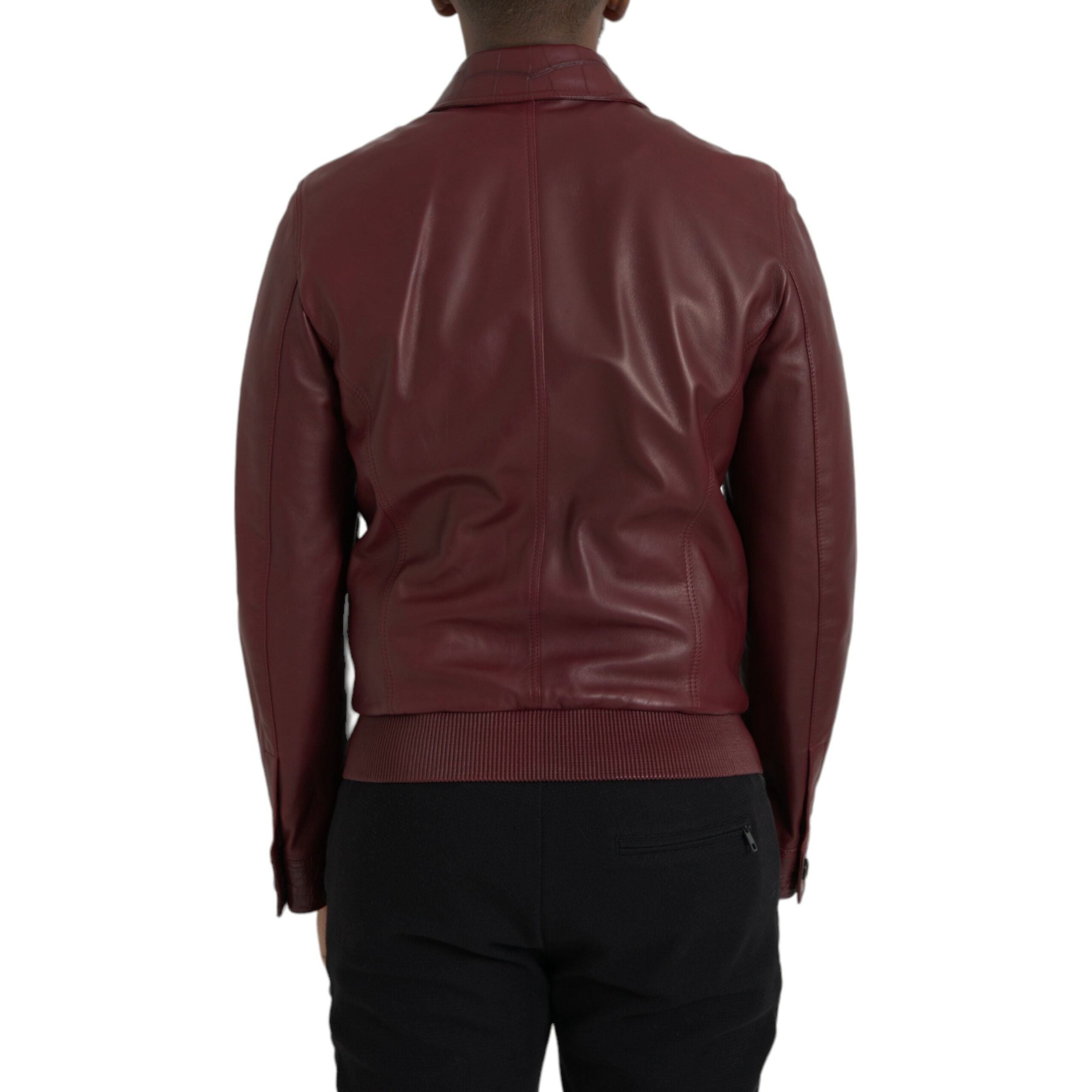 Dolce & Gabbana Maroon Exotic Leather Biker Coat Jacket