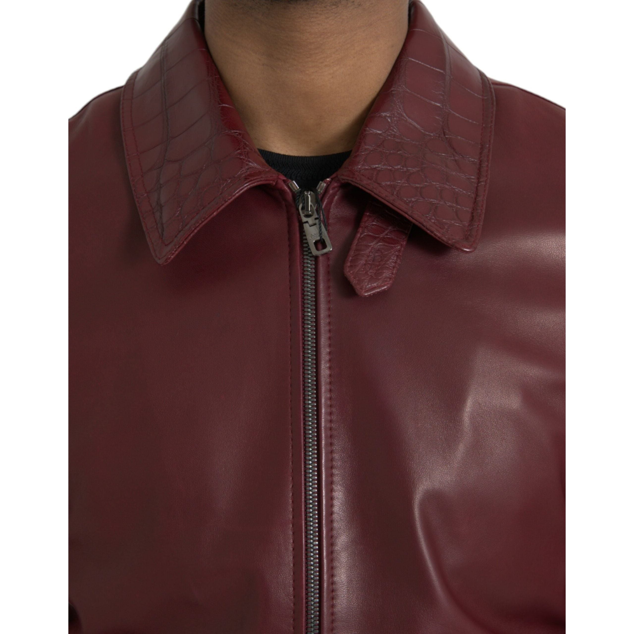 Dolce & Gabbana Maroon Exotic Leather Biker Coat Jacket