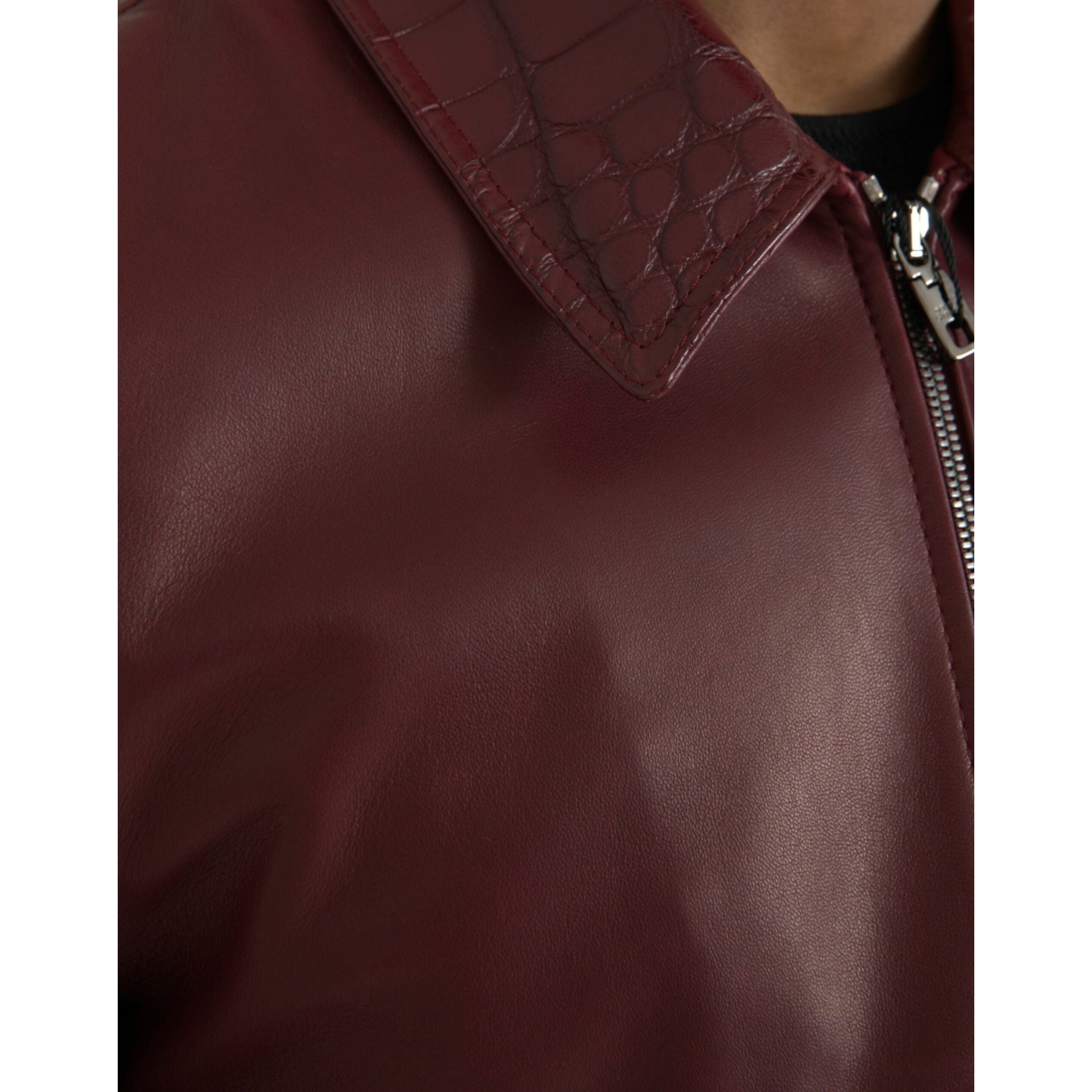 Dolce & Gabbana Maroon Exotic Leather Biker Coat Jacket