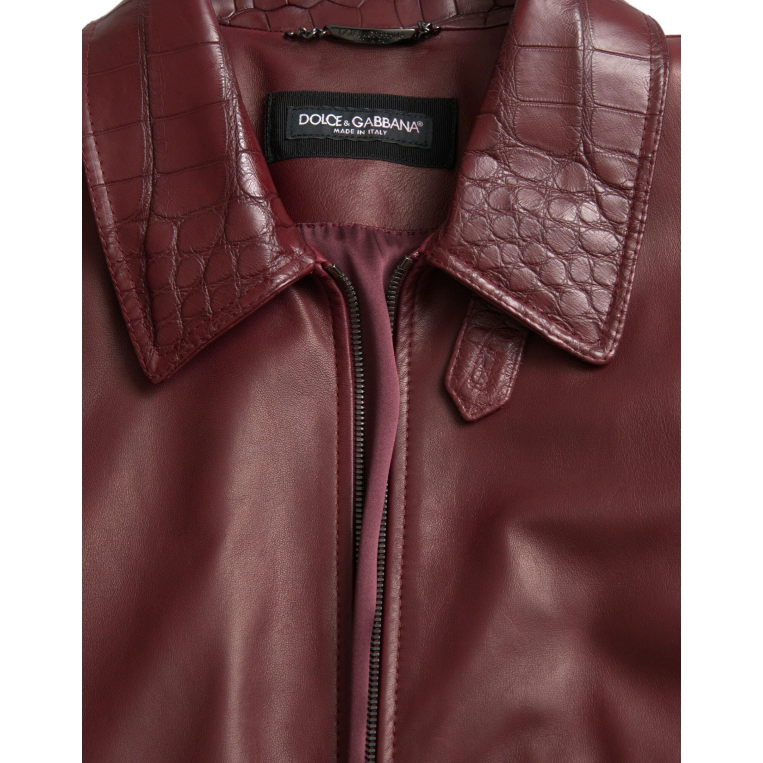 Dolce & Gabbana Maroon Exotic Leather Biker Coat Jacket