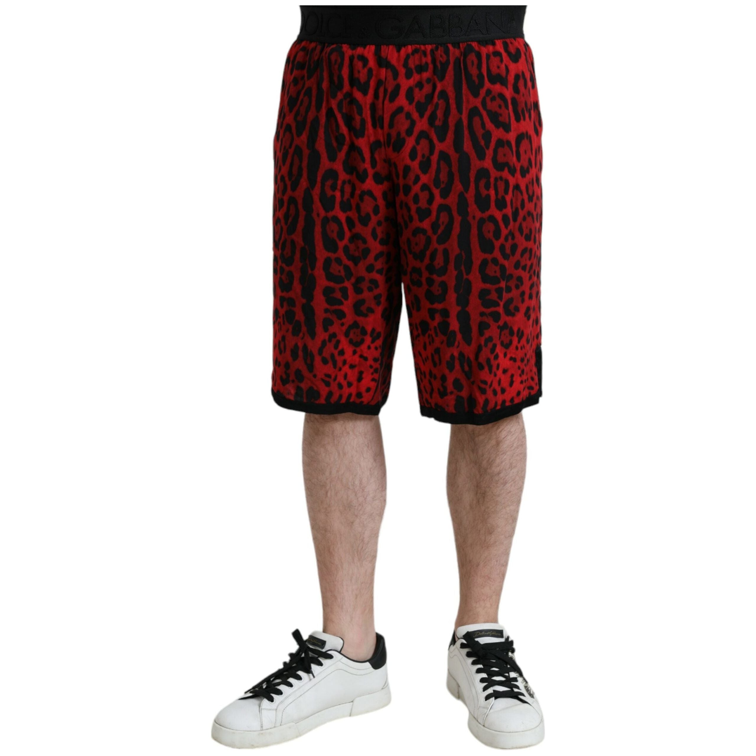 Dolce & Gabbana Red Leopard Print Viscose Bermuda Shorts