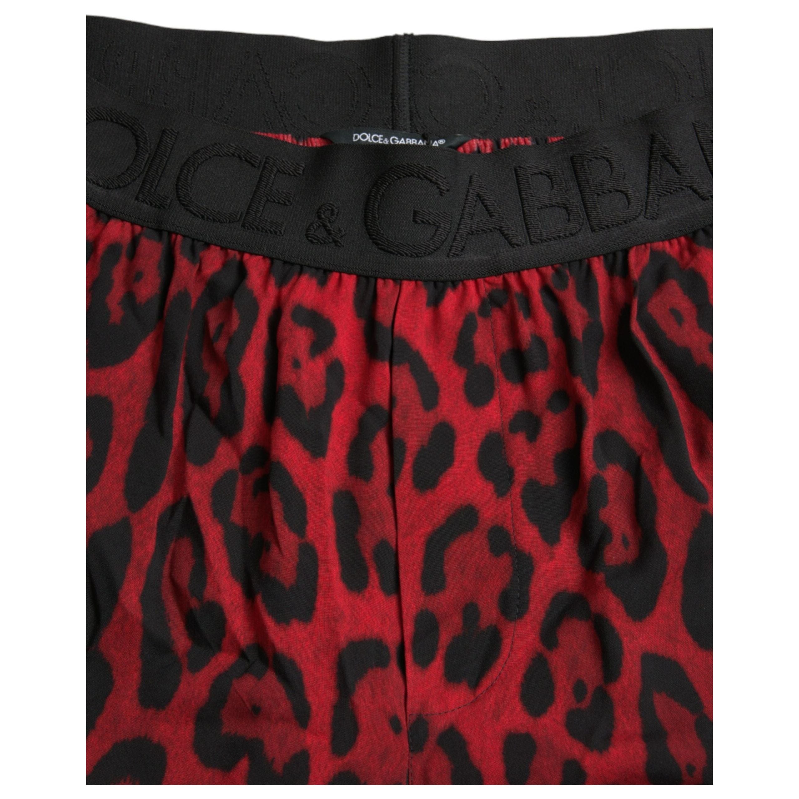 Dolce & Gabbana Red Leopard Print Viscose Bermuda Shorts