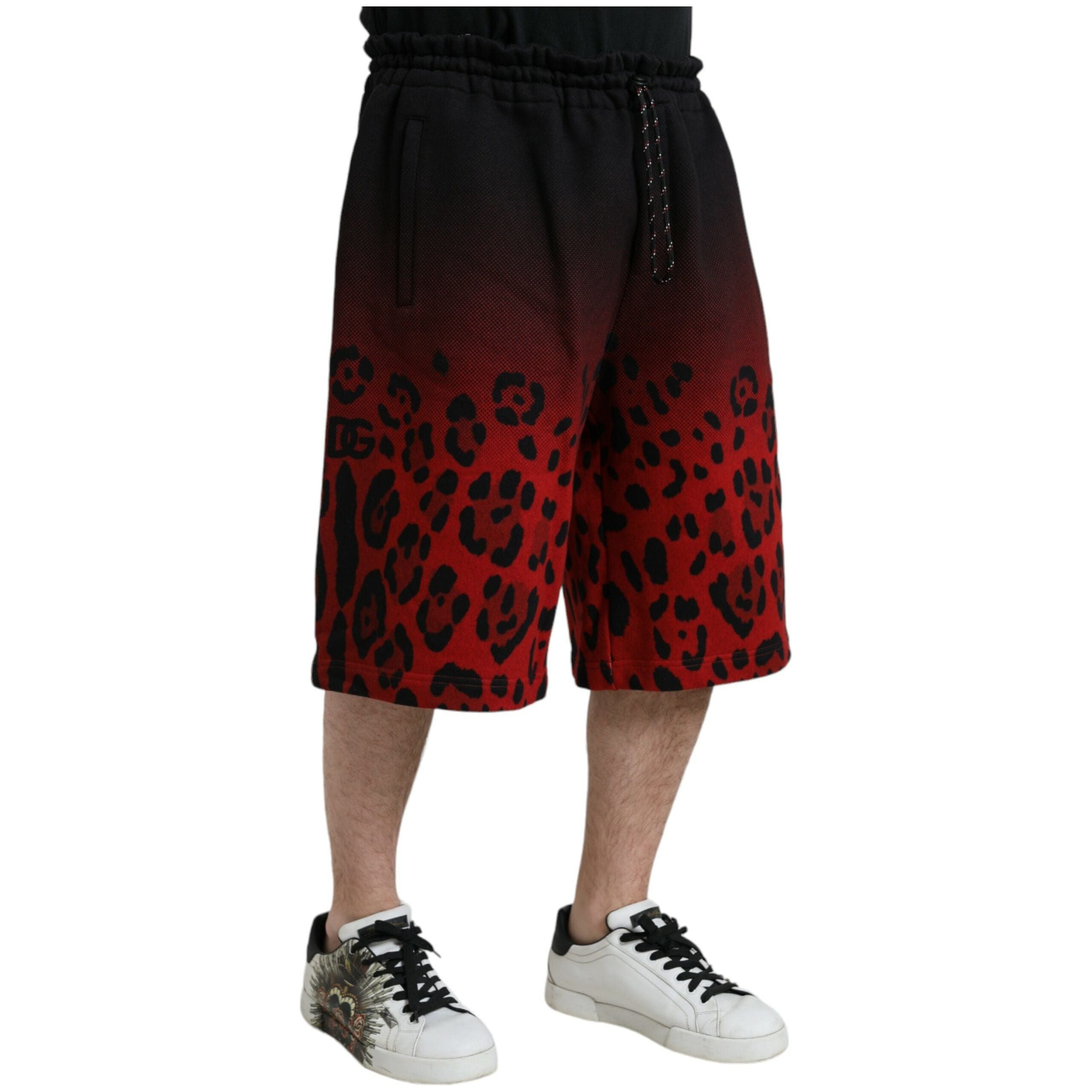 Dolce & Gabbana Red Leopard Print Cotton Bermuda Shorts