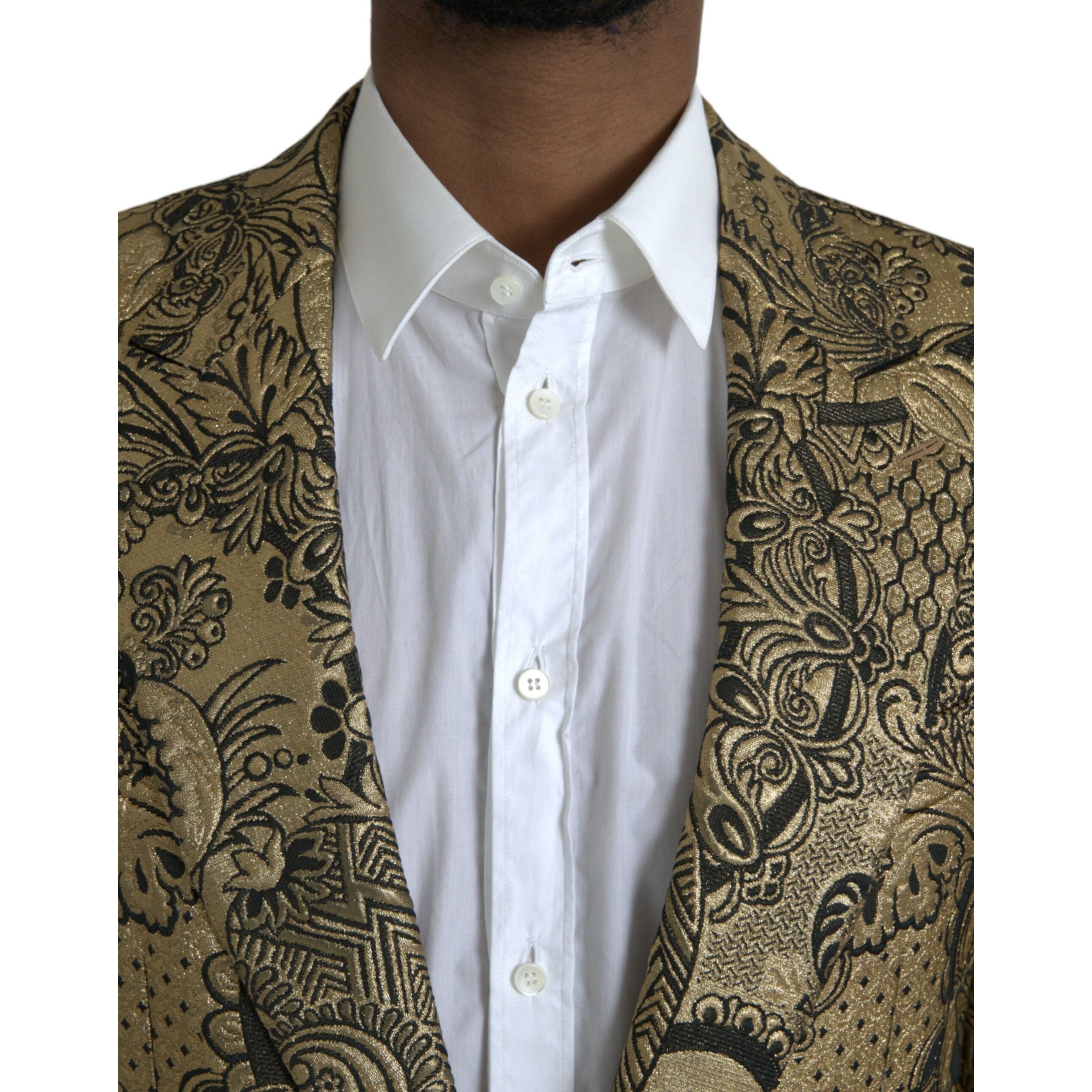 Dolce & Gabbana Gold Jacquard Coat Blazer