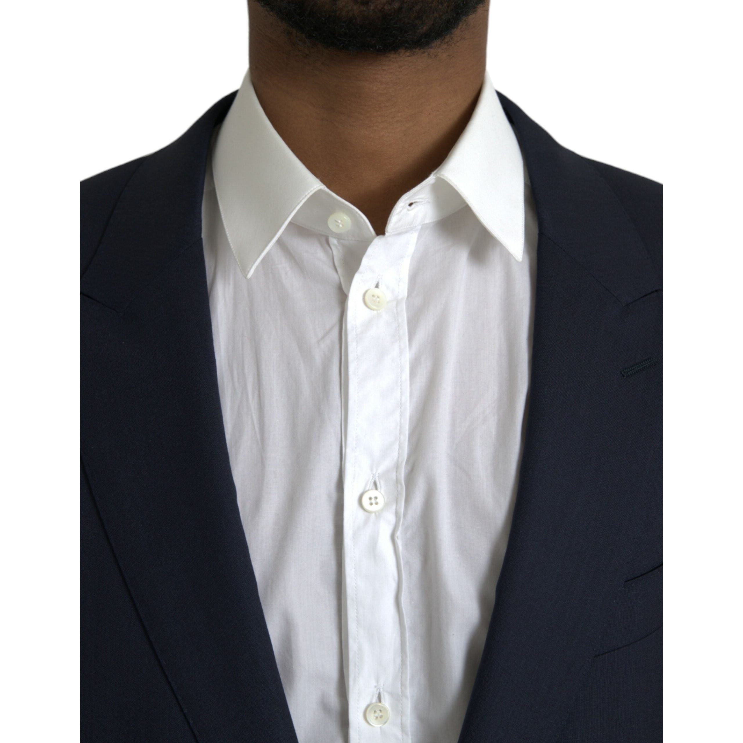 Dolce & Gabbana Dark Blue Wool Single Breasted Coat Blazer