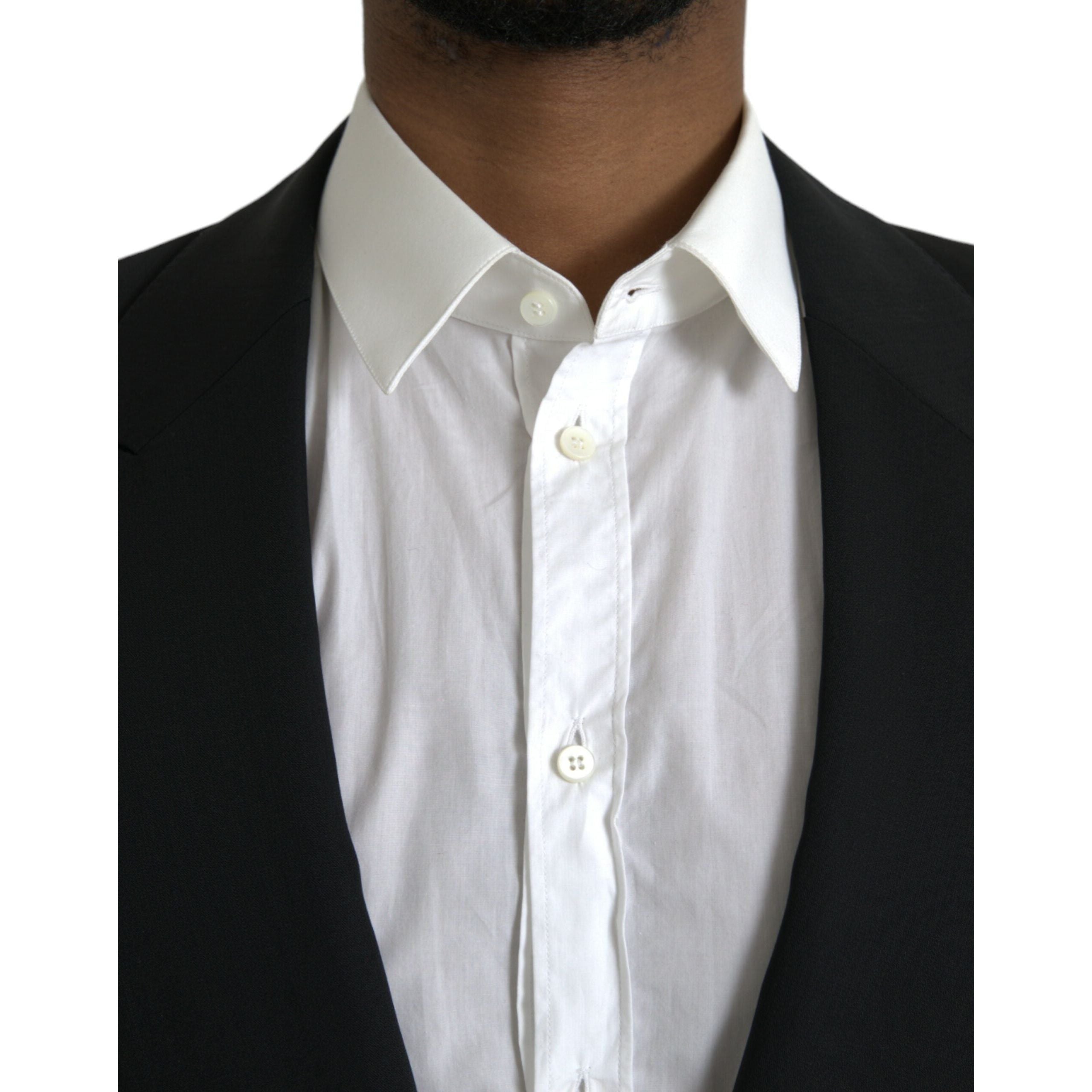 Dolce & Gabbana Black Wool Peak Single Breasted Coat Blazer