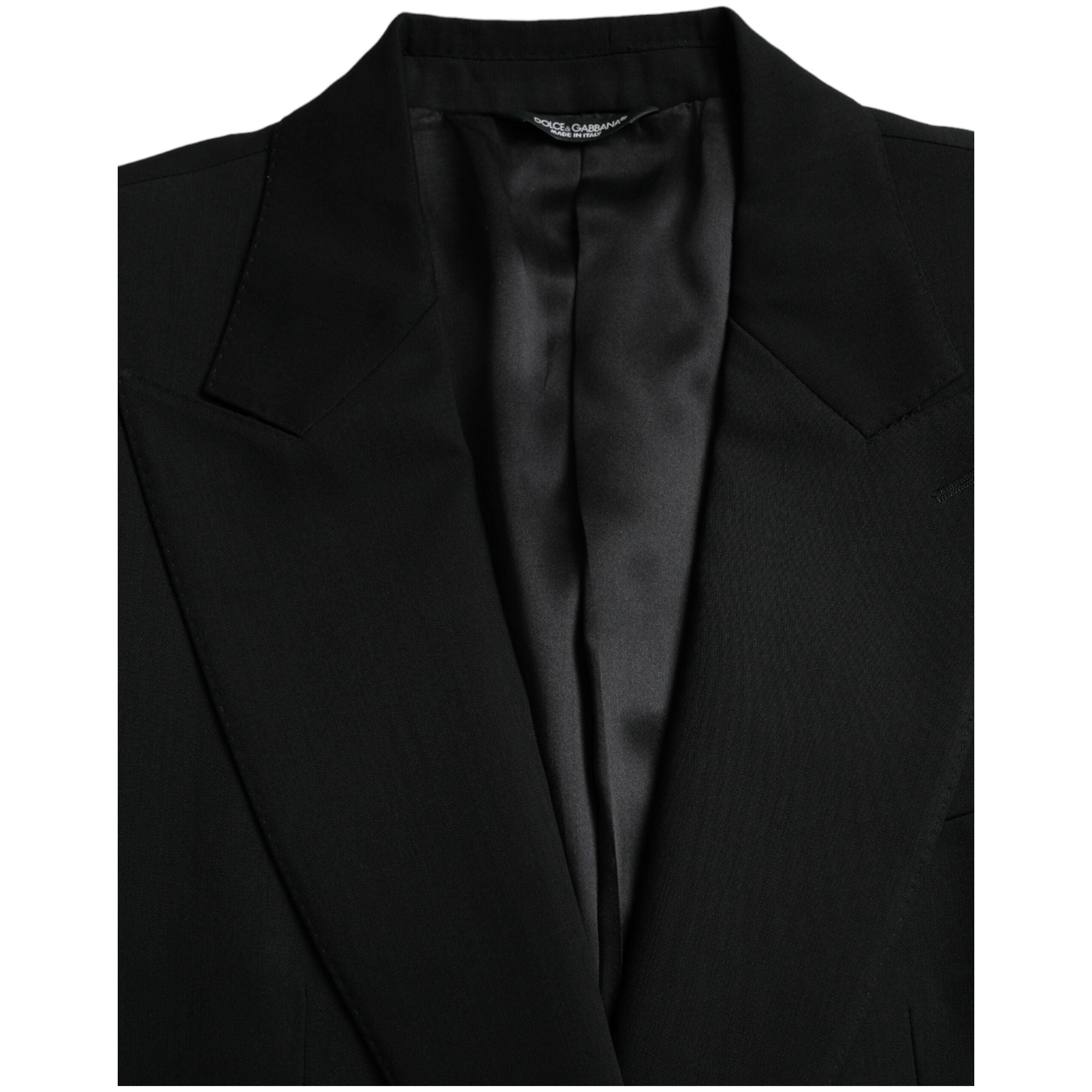 Dolce & Gabbana Black Wool Peak Single Breasted Coat Blazer