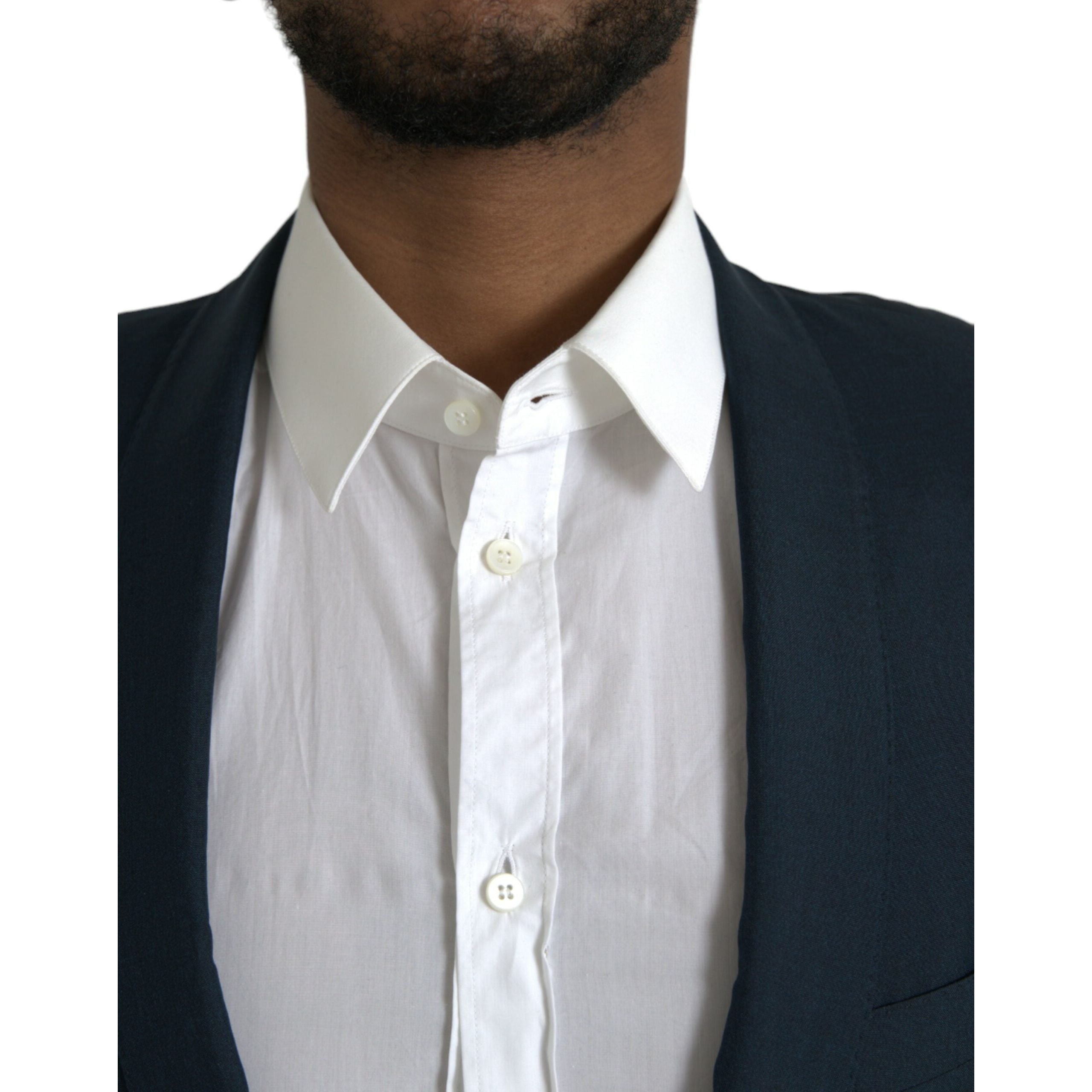 Dolce & Gabbana Blue Wool Notch Single Breasted Blazer