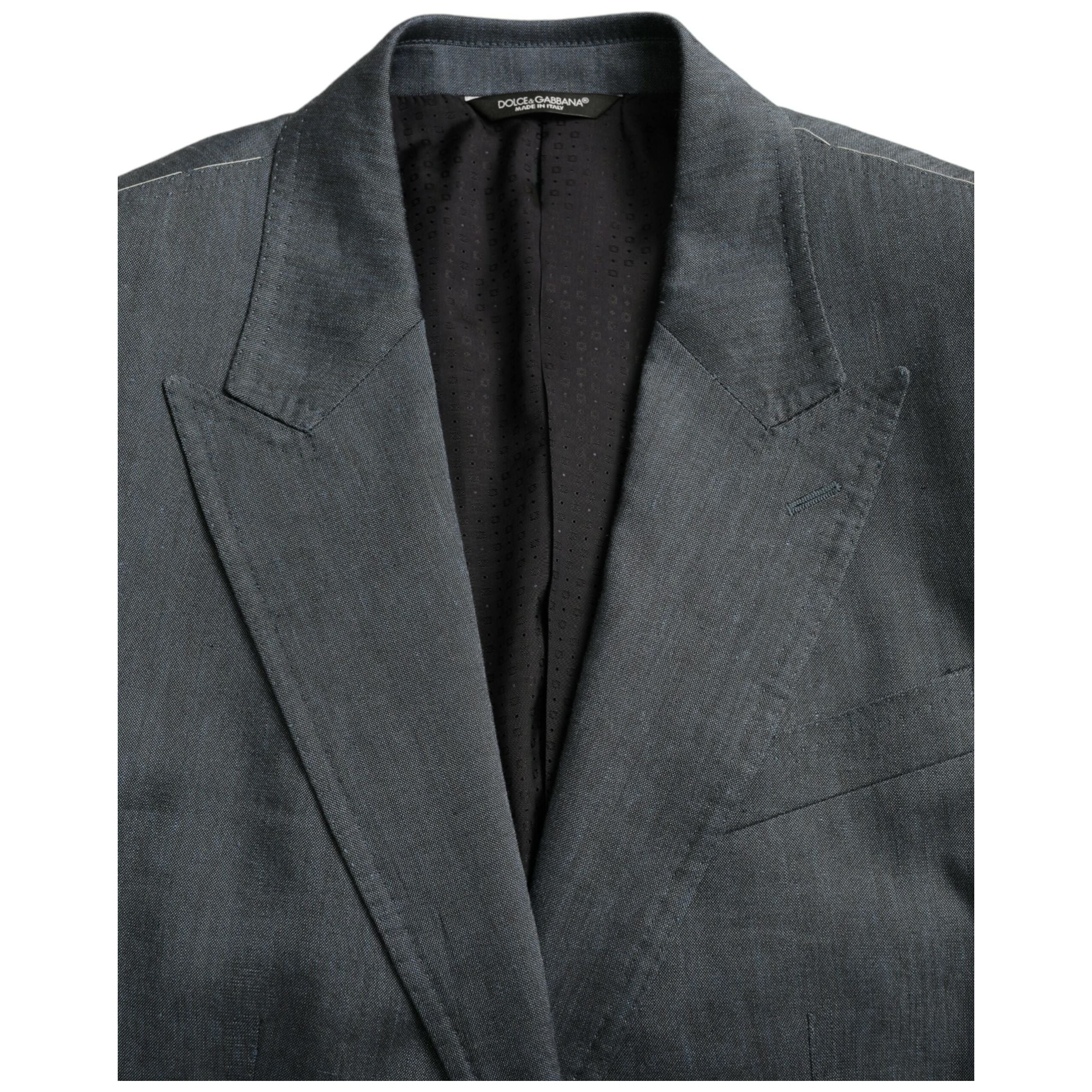 Dolce & Gabbana Blue Linen NAPOLI Single Breasted Blazer