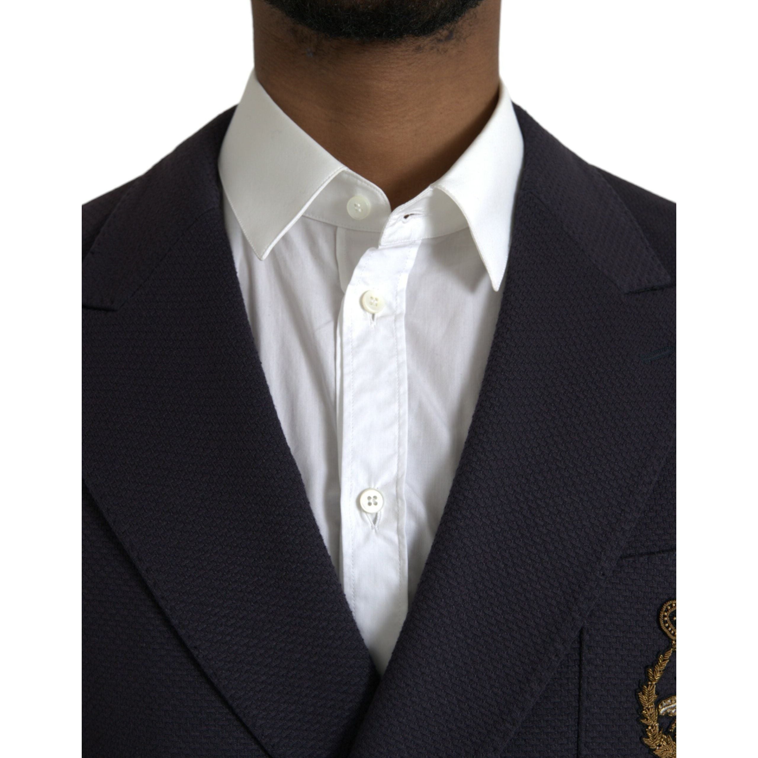 Dolce & Gabbana Dark Blue Wool Double Breasted Blazer