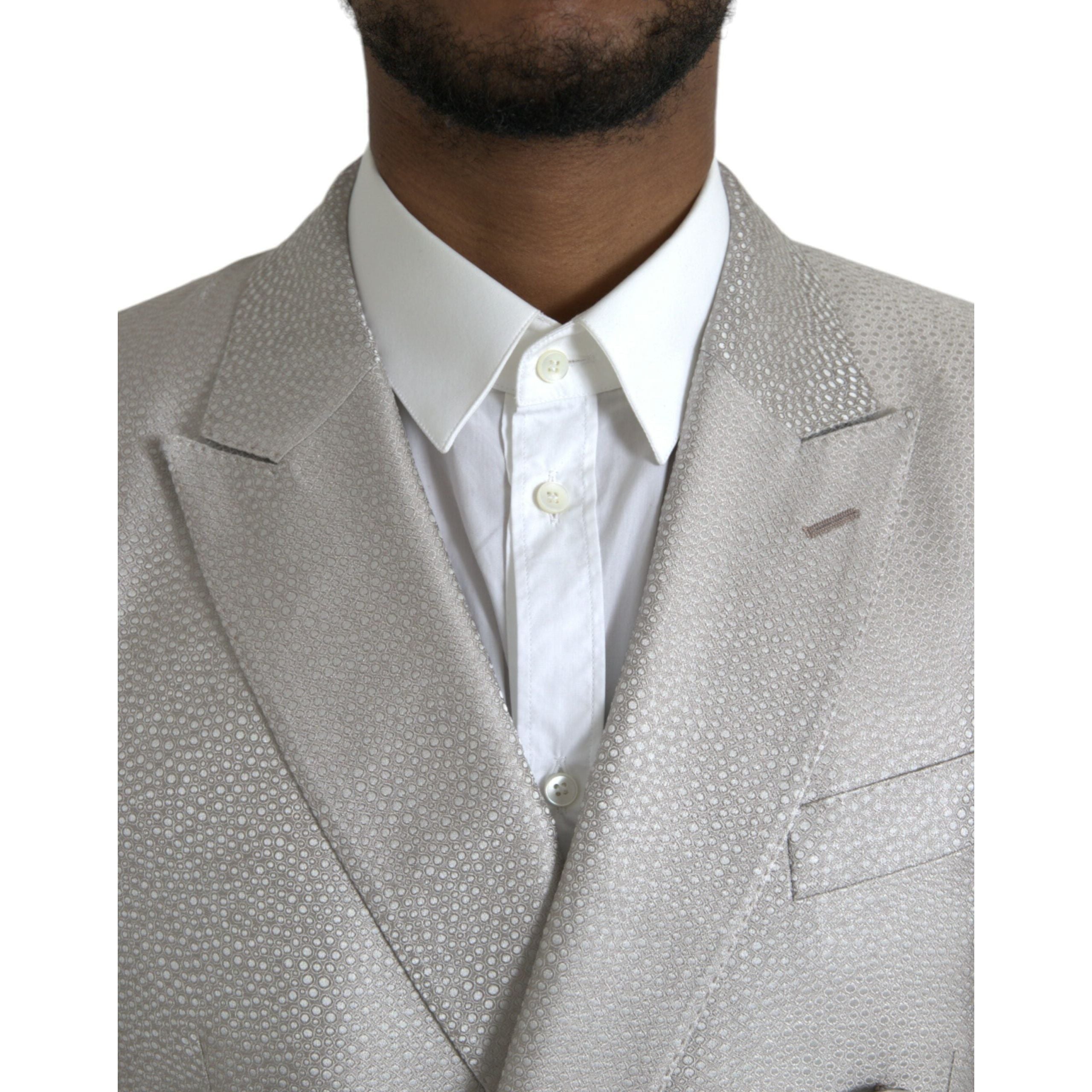 Dolce & Gabbana Off White Silk Double Breasted Coat Blazer