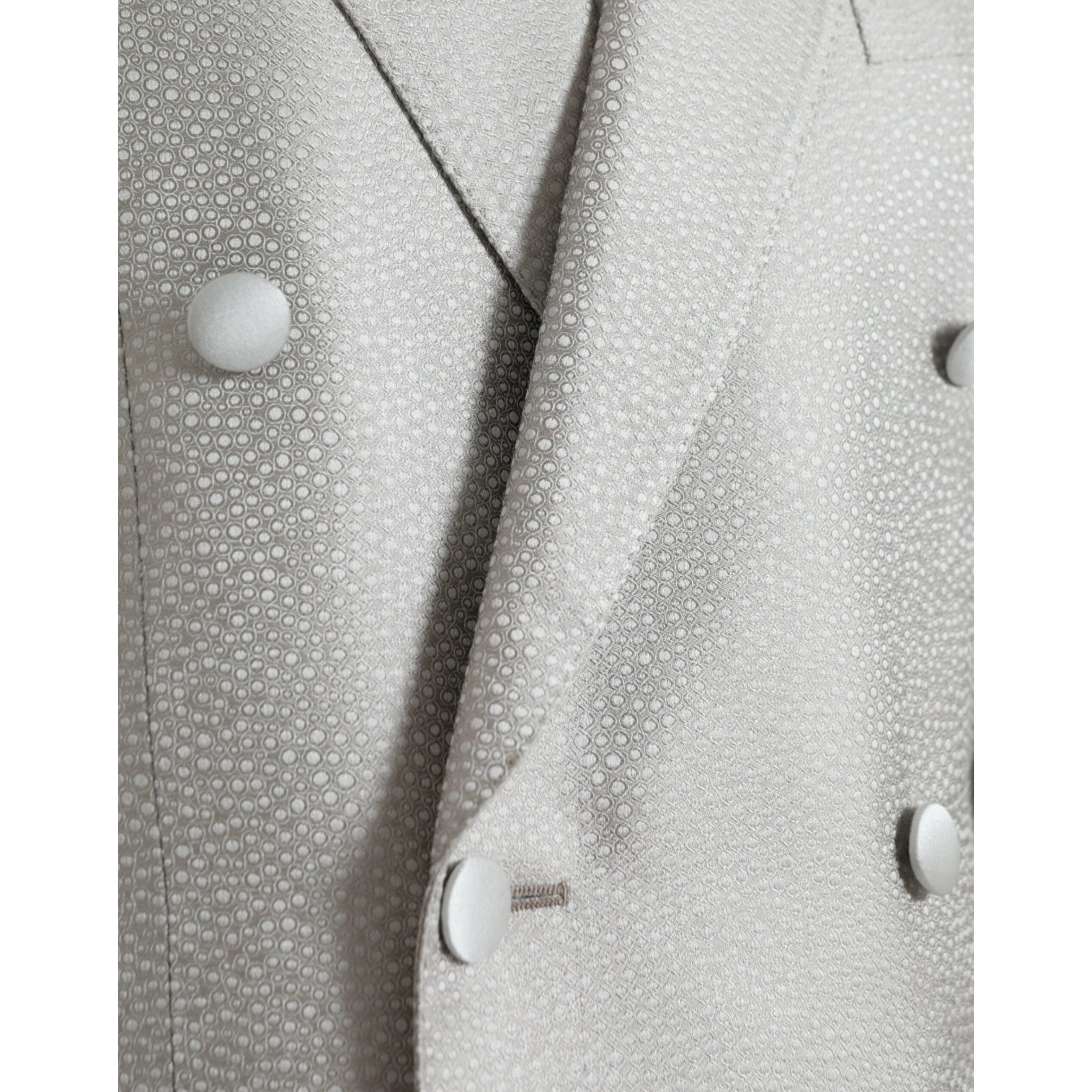 Dolce & Gabbana Off White Silk Double Breasted Coat Blazer