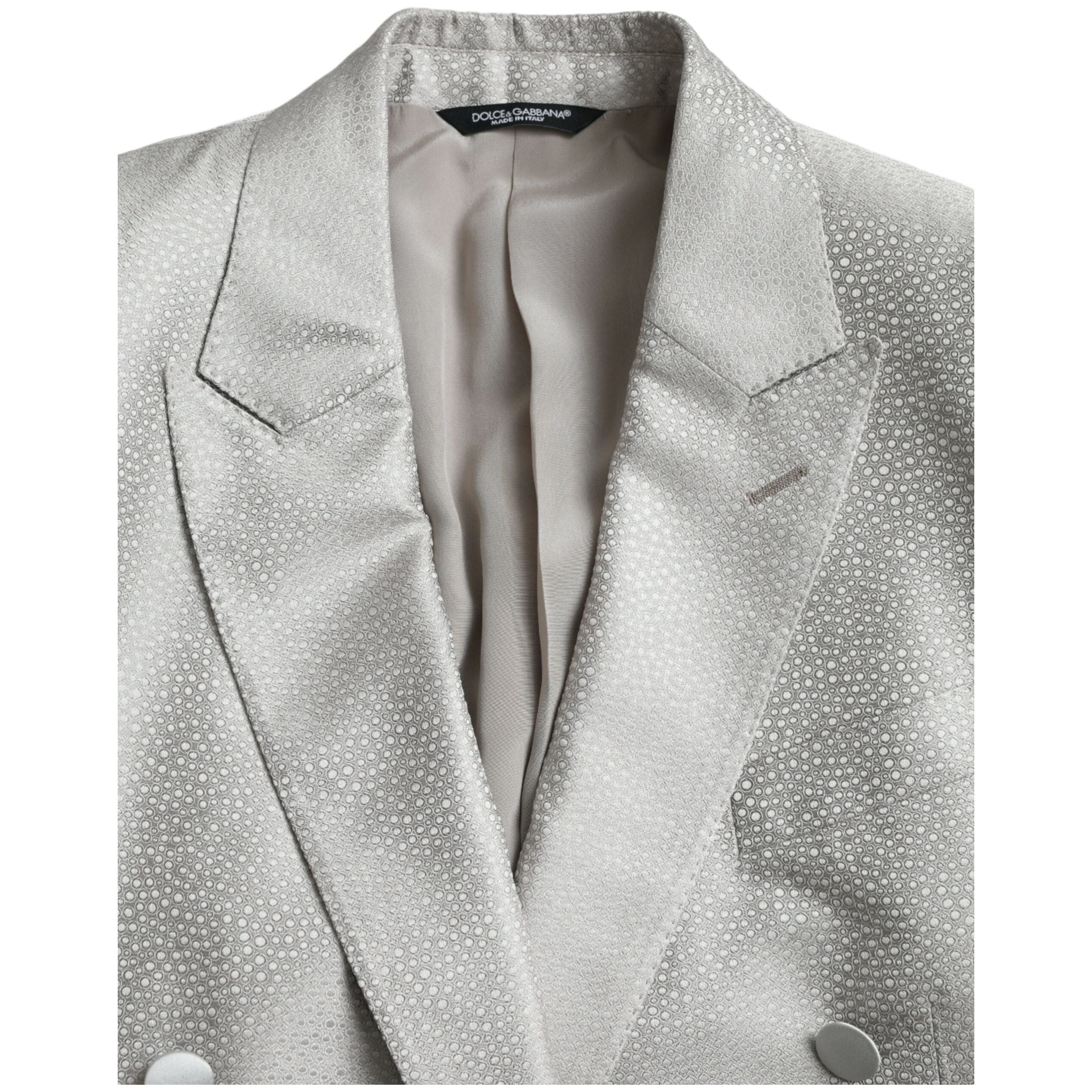 Dolce & Gabbana Off White Silk Double Breasted Coat Blazer