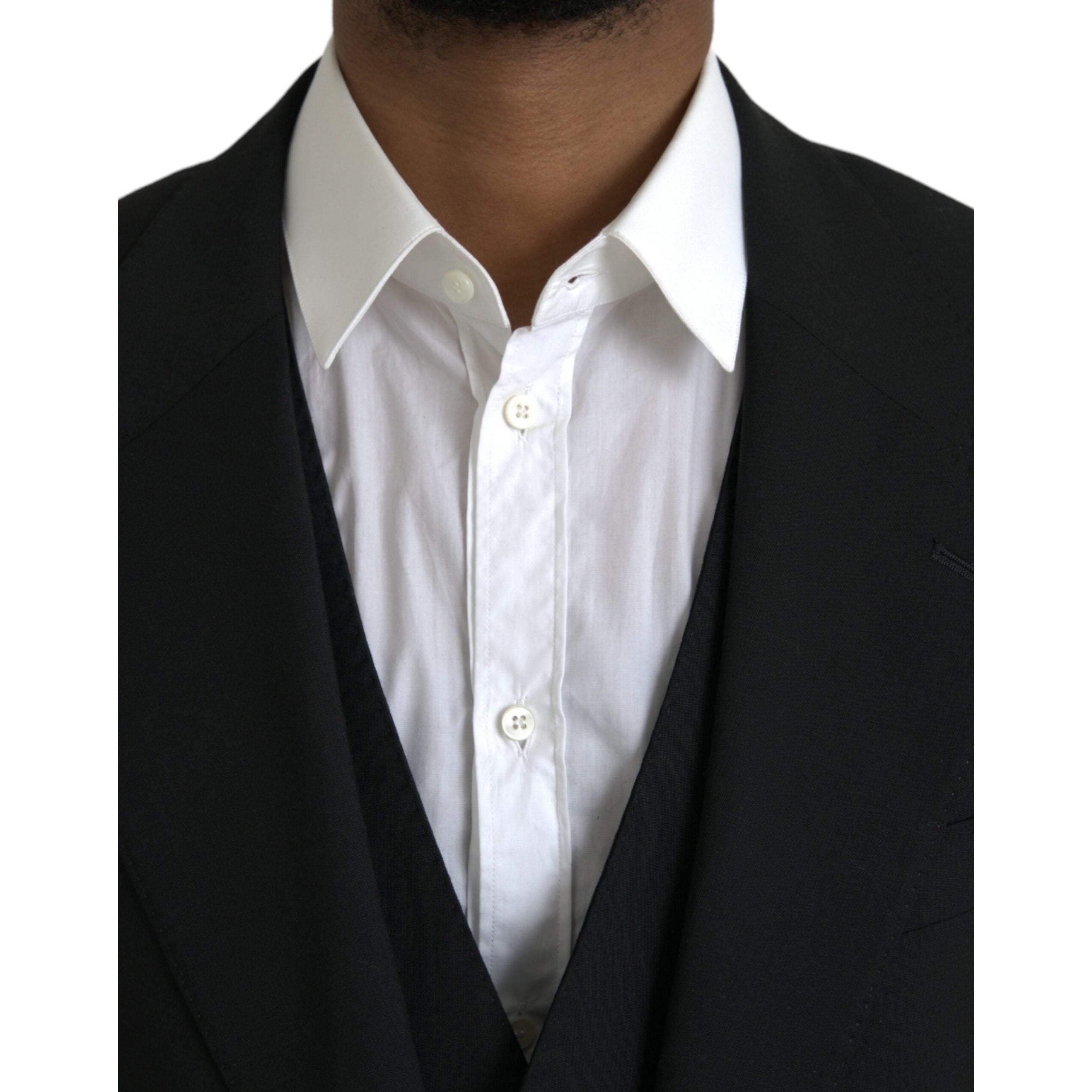 Dolce & Gabbana Black Wool Formal 3 Piece Suit