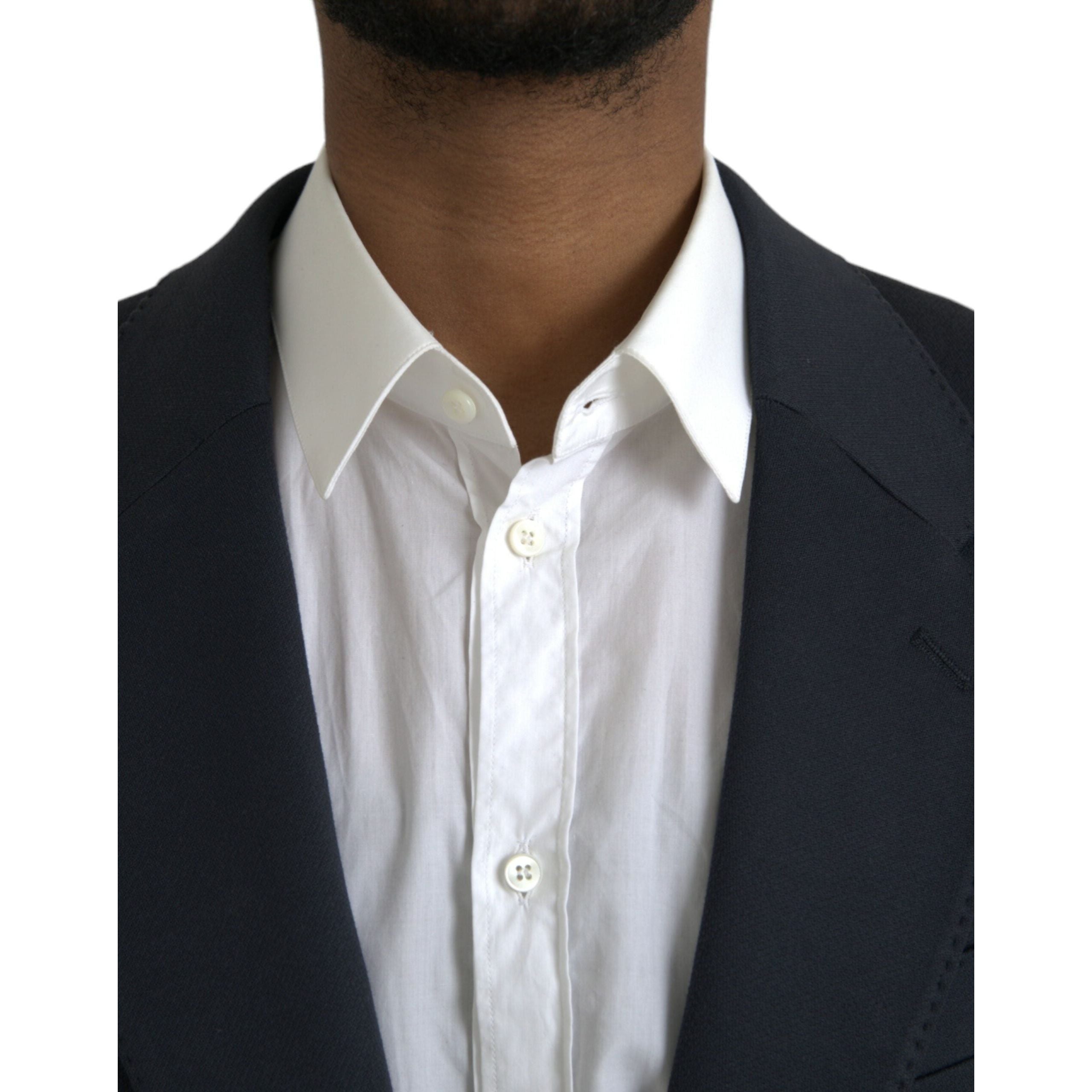 Dolce & Gabbana Dark Blue Cotton Single Breasted Coat Blazer
