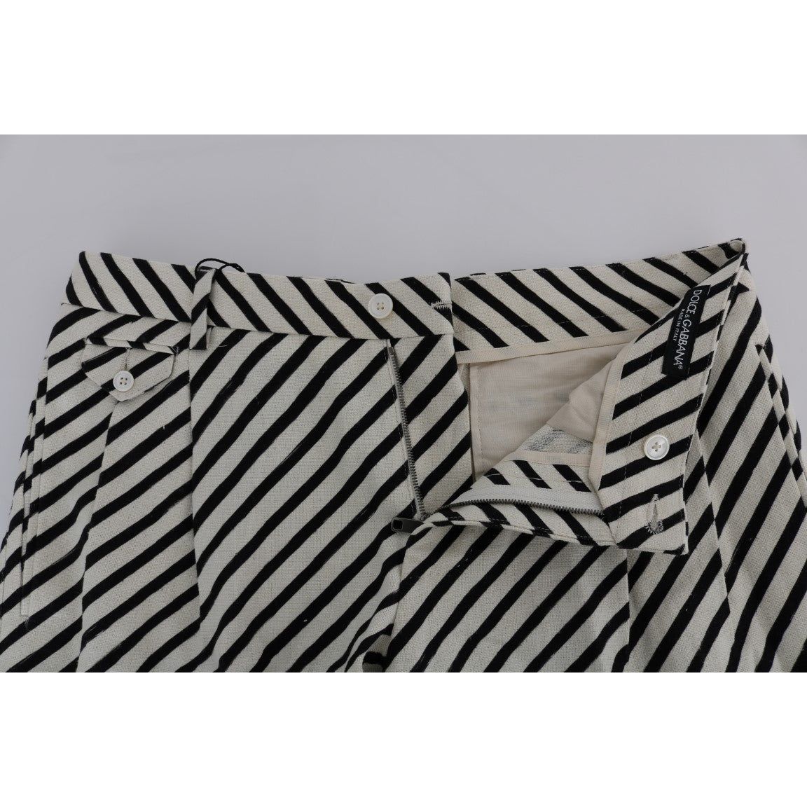 Dolce & Gabbana Black Striped Hemp Casual Shorts